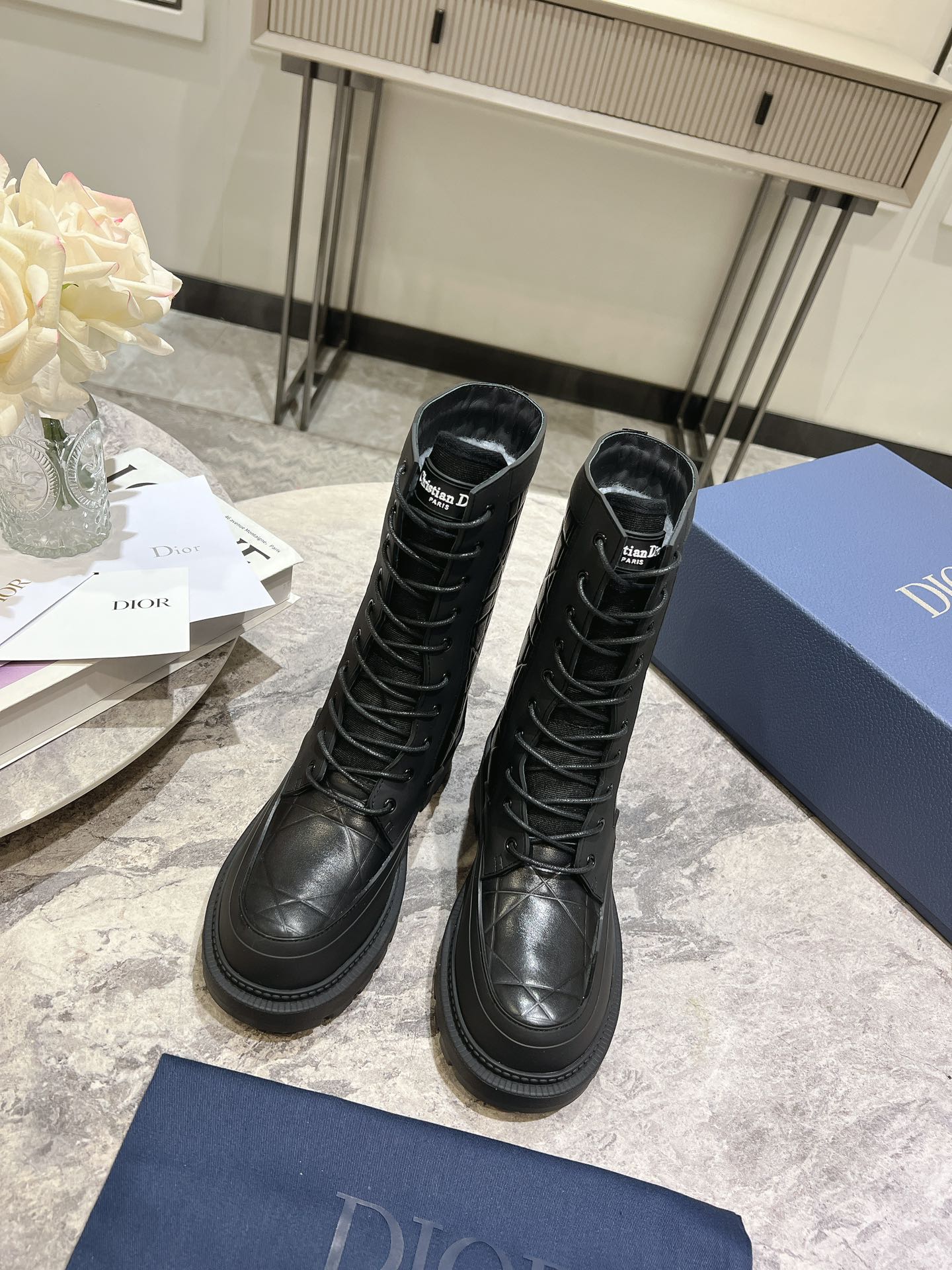DIOR- D-Leader Ankle Boot 45mm Black Calfskin And Fleece Lining
