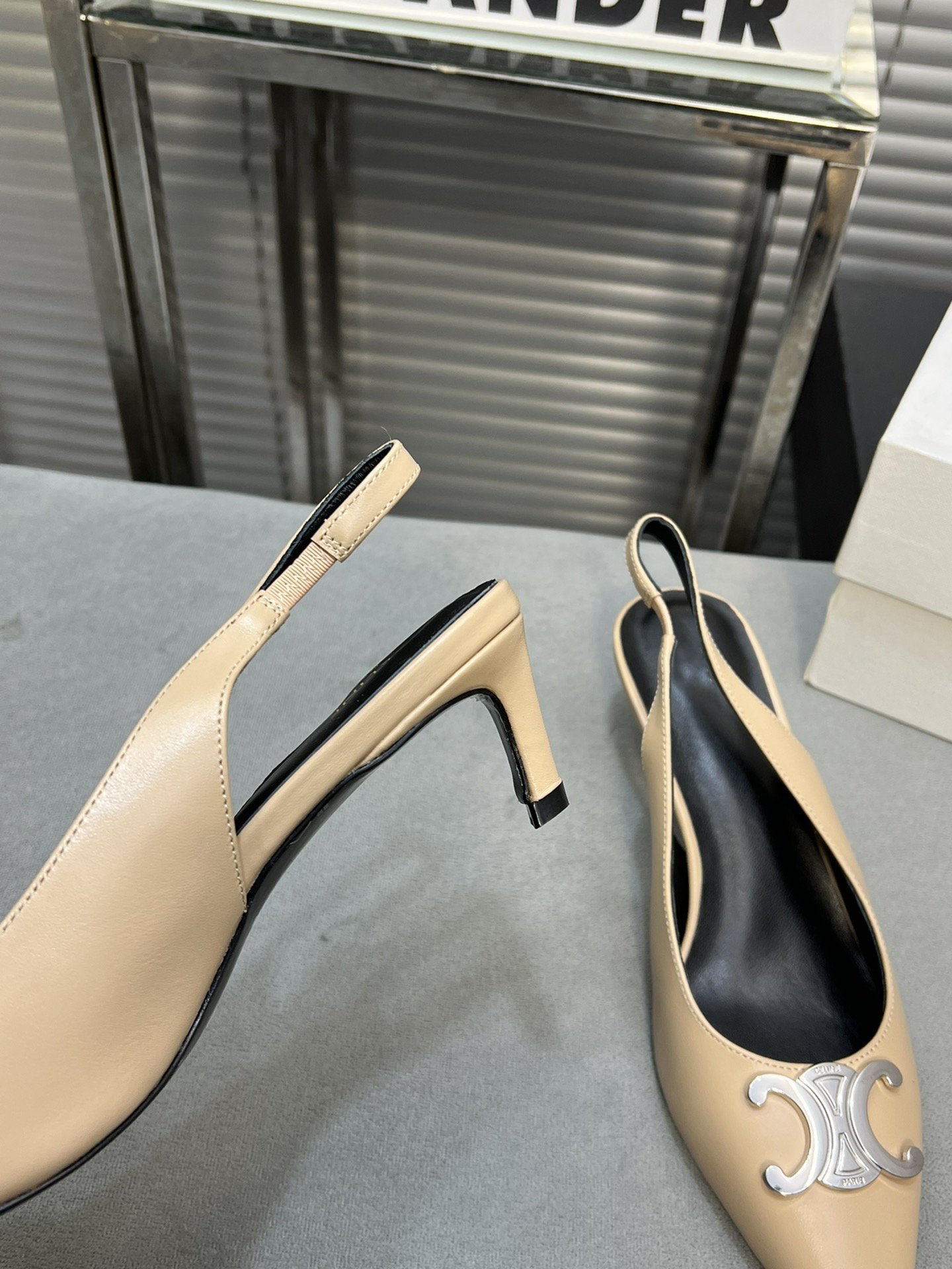 Celine alma triomphe 50 slingback cream patent calfskin