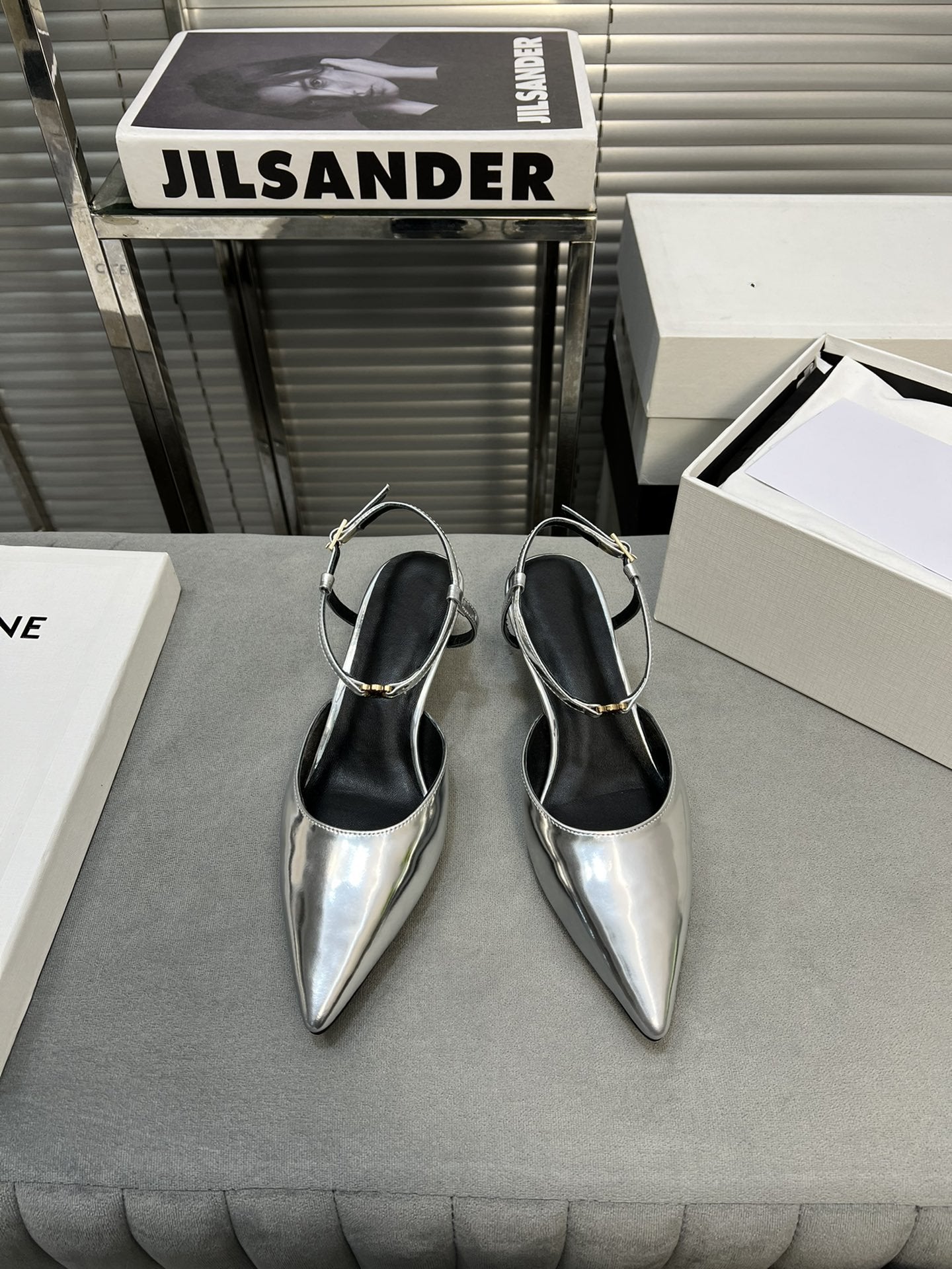 Celine cl kitten 50 silver metalic calfskin