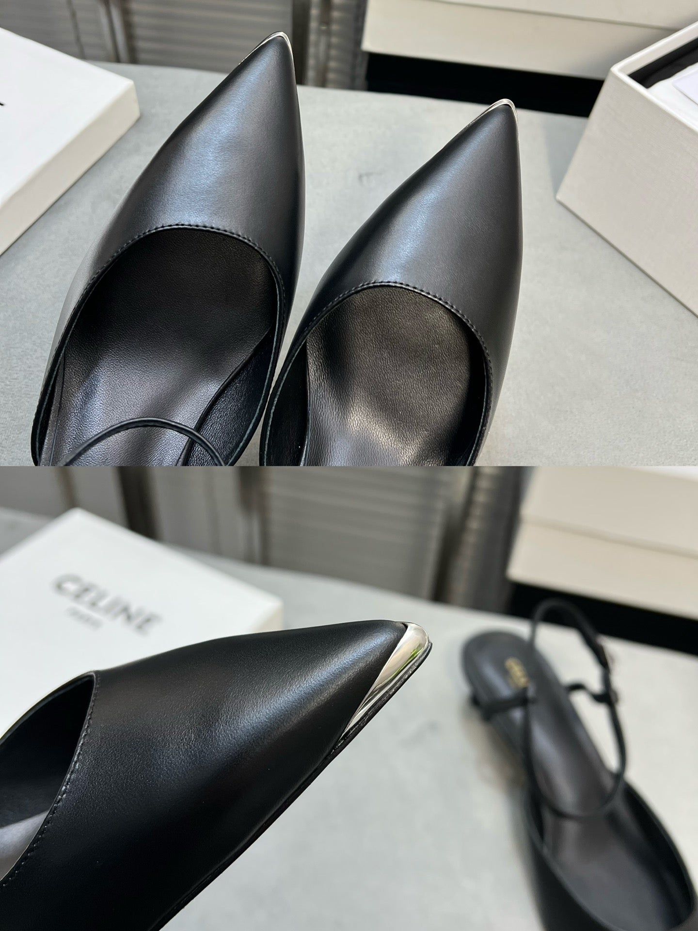 Celine cl kitten 50 with metal toe black calfskin