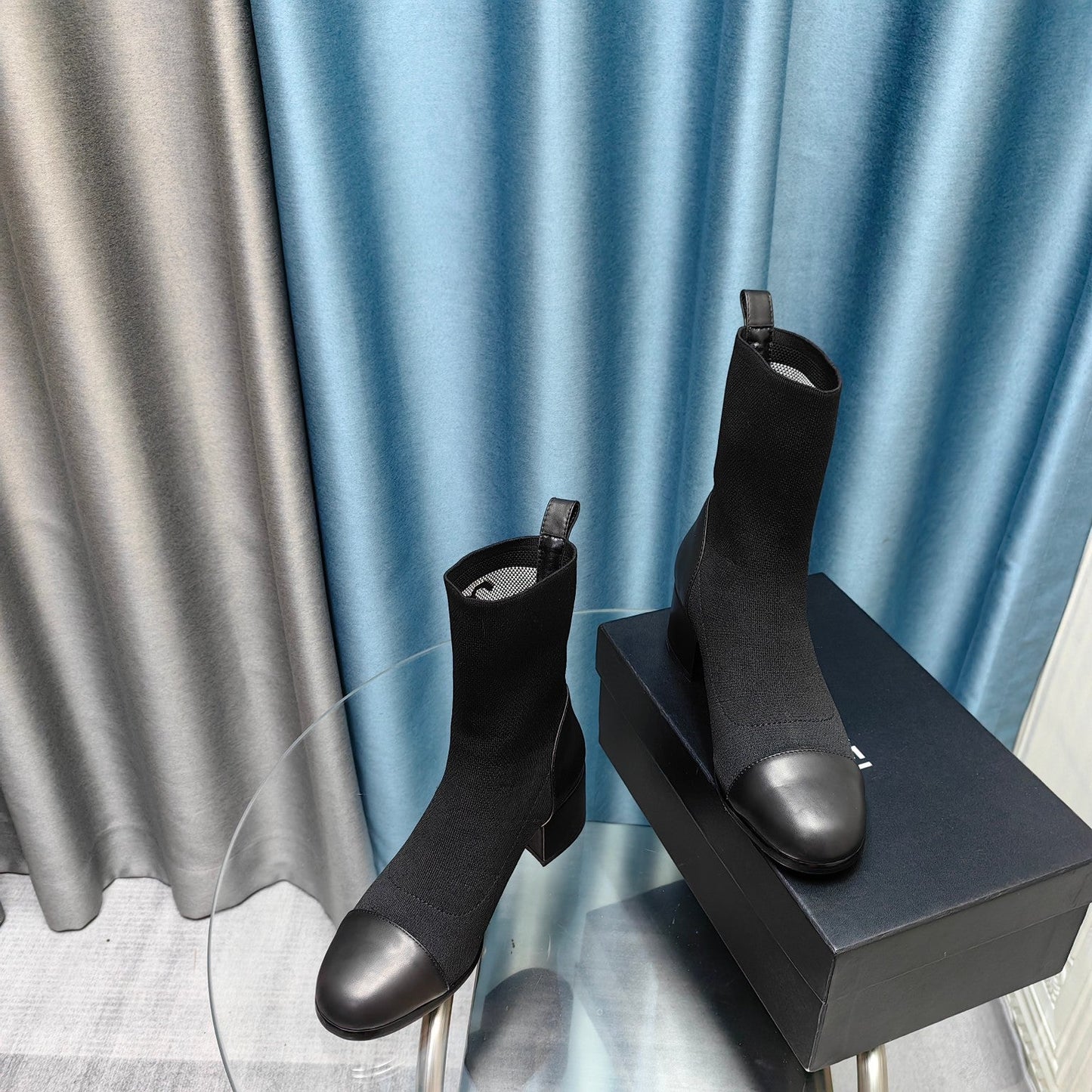 CHANEL Ankle Boots 45mm Black Wool And Calfskin