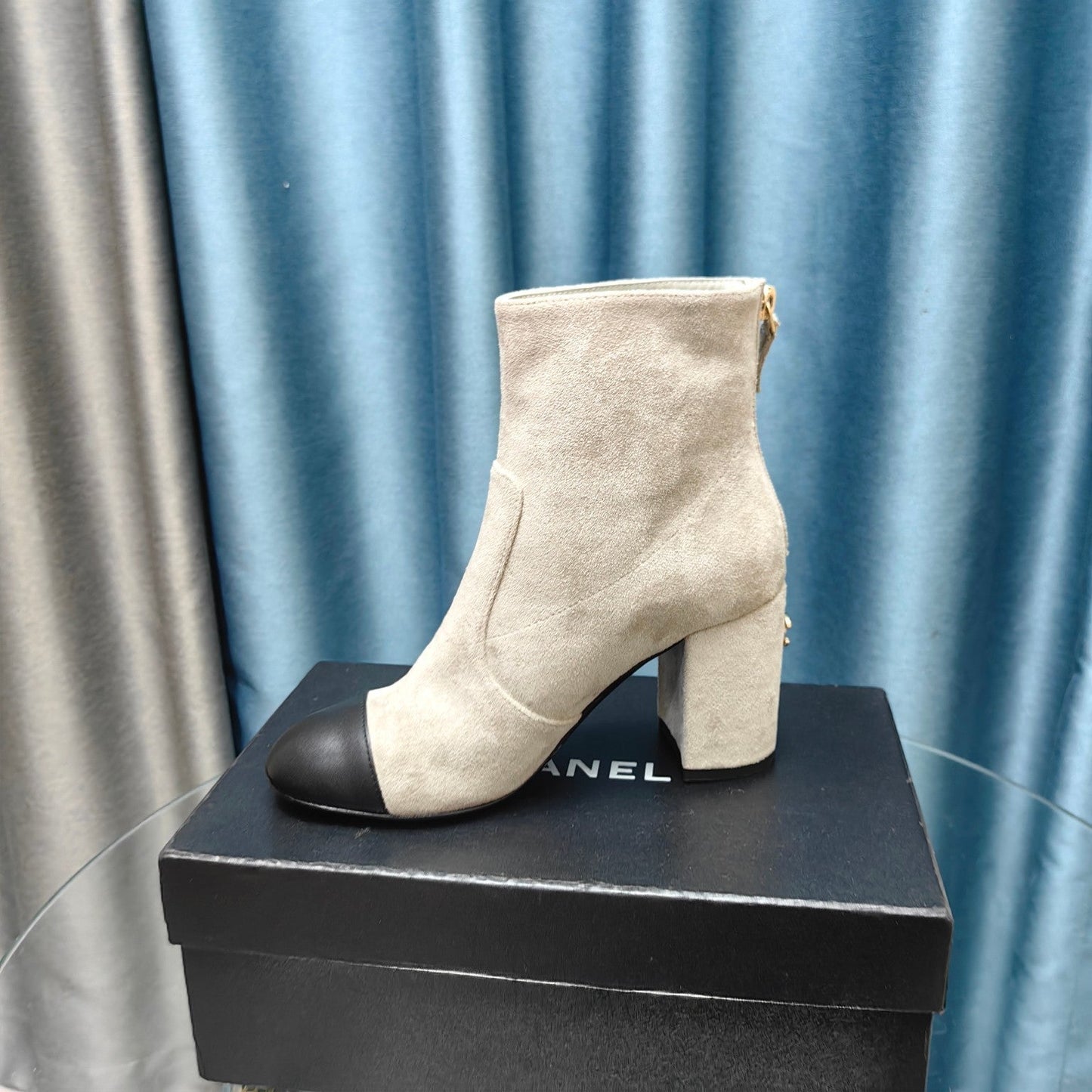 CHANEL Ankle Boots 70mm White Suede