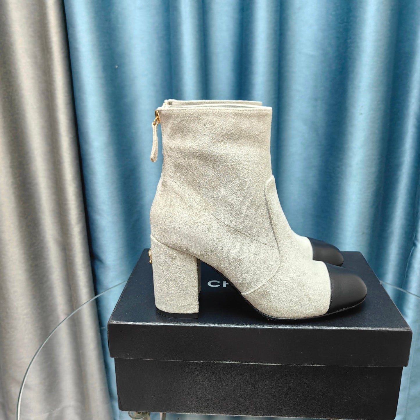 CHANEL Ankle Boots 70mm White Suede