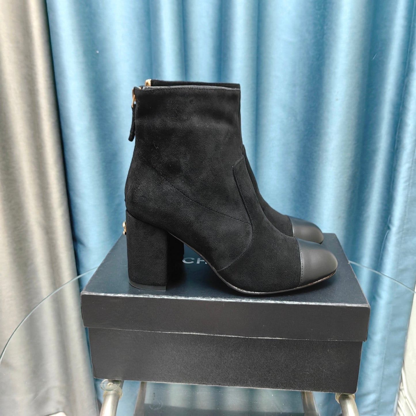 CHANEL Ankle Boots 70mm Black Suede
