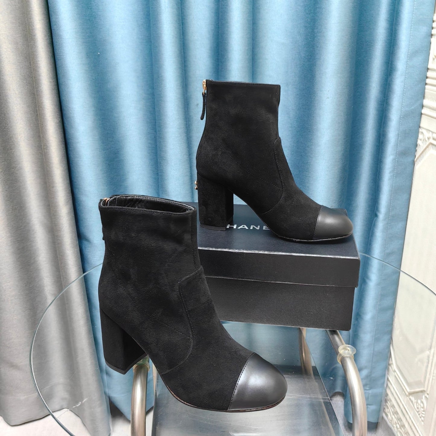 CHANEL Ankle Boots 70mm Black Suede