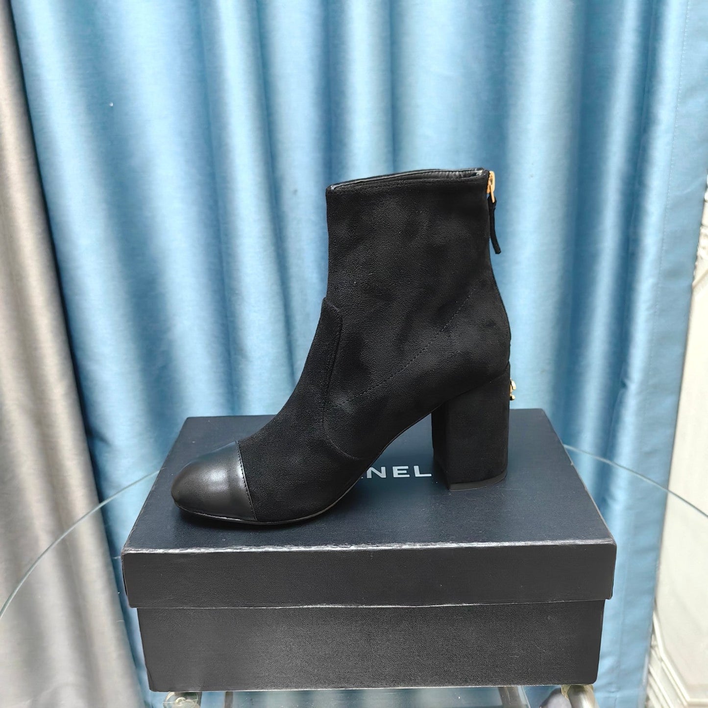CHANEL Ankle Boots 70mm Black Suede