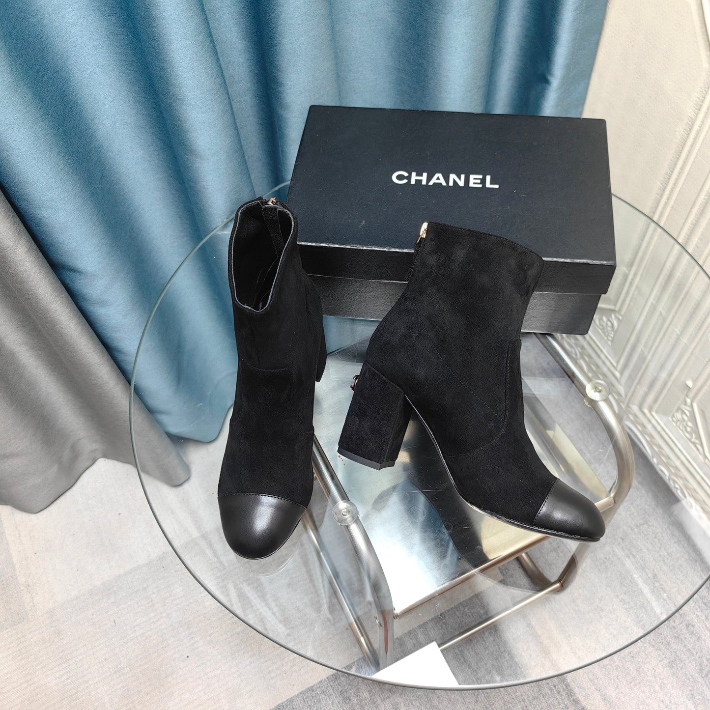 CHANEL Ankle Boots 70mm Black Suede