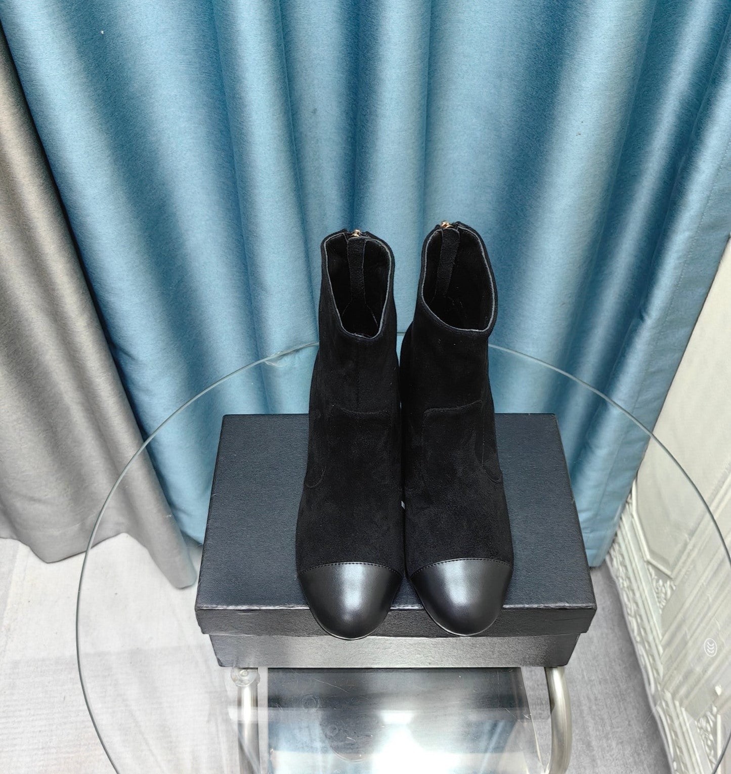 CHANEL Ankle Boots 70mm Black Suede