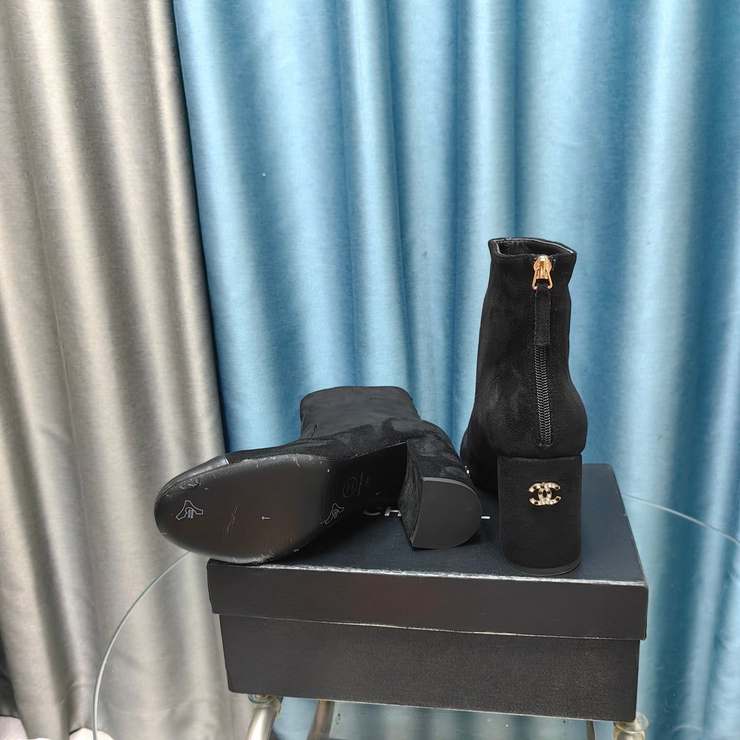 CHANEL Ankle Boots 70mm Black Suede