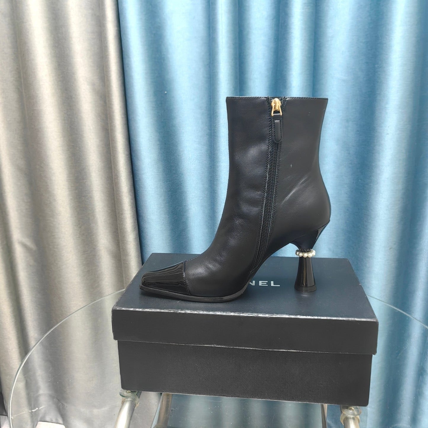 CHANEL Ankle Boots Black Cowhide And Lambskin