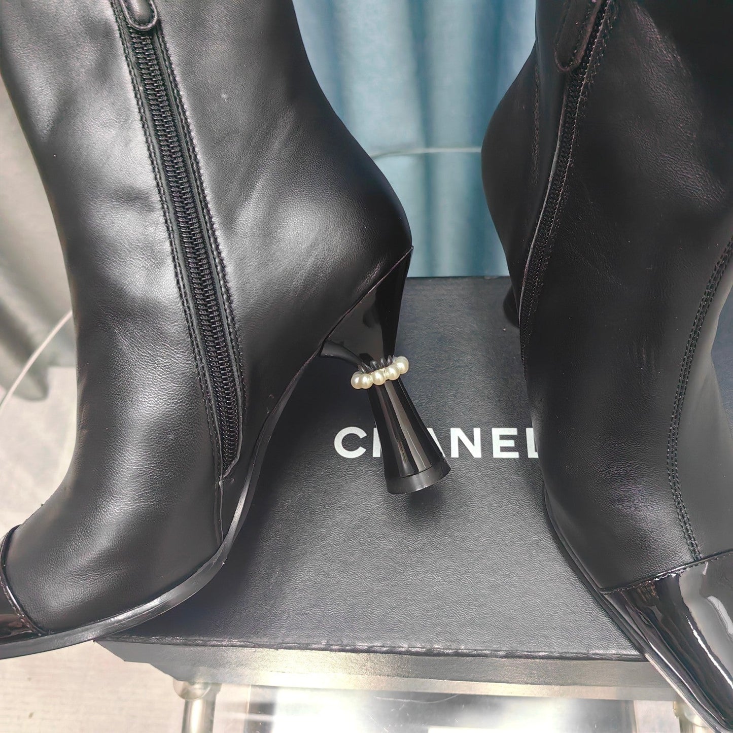 CHANEL Ankle Boots Black Cowhide And Lambskin