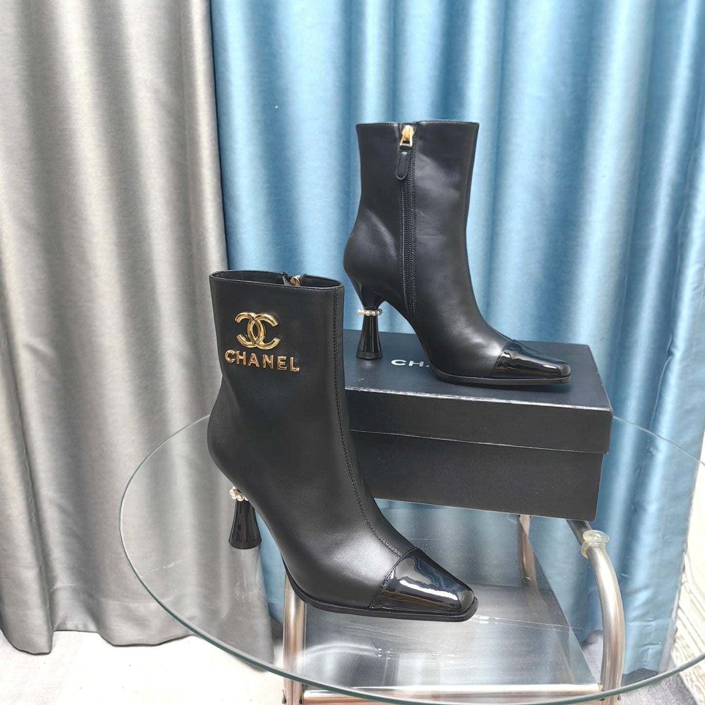 CHANEL Ankle Boots Black Cowhide And Lambskin