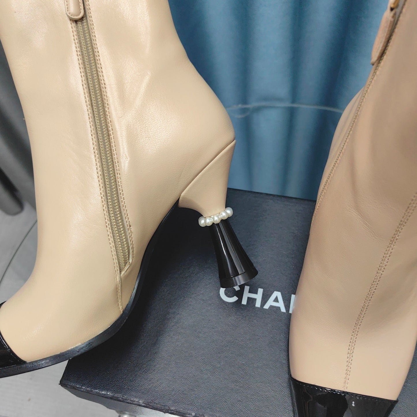 CHANEL Ankle Boots Beige Cowhide And Lambskin