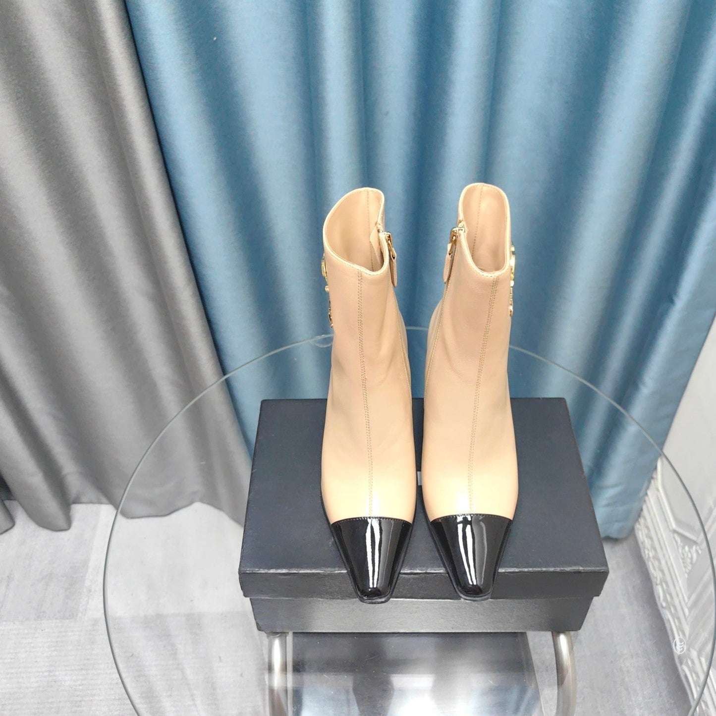 CHANEL Ankle Boots Beige Cowhide And Lambskin