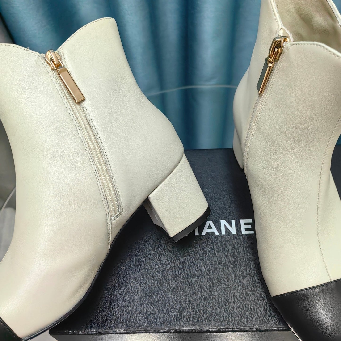CHANEL Ankle Boots White Cowhide