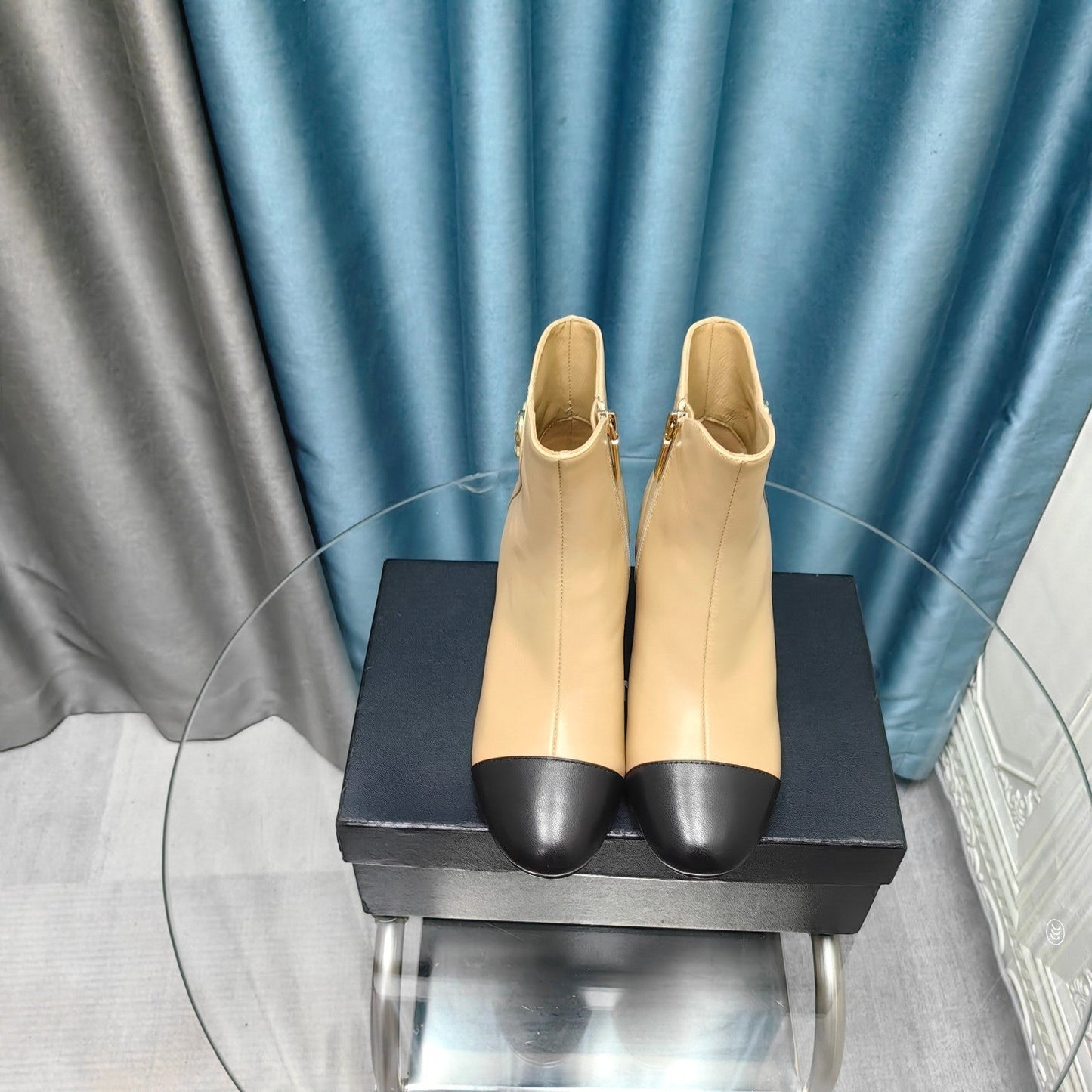 CHANEL Ankle Boots Beige Cowhide