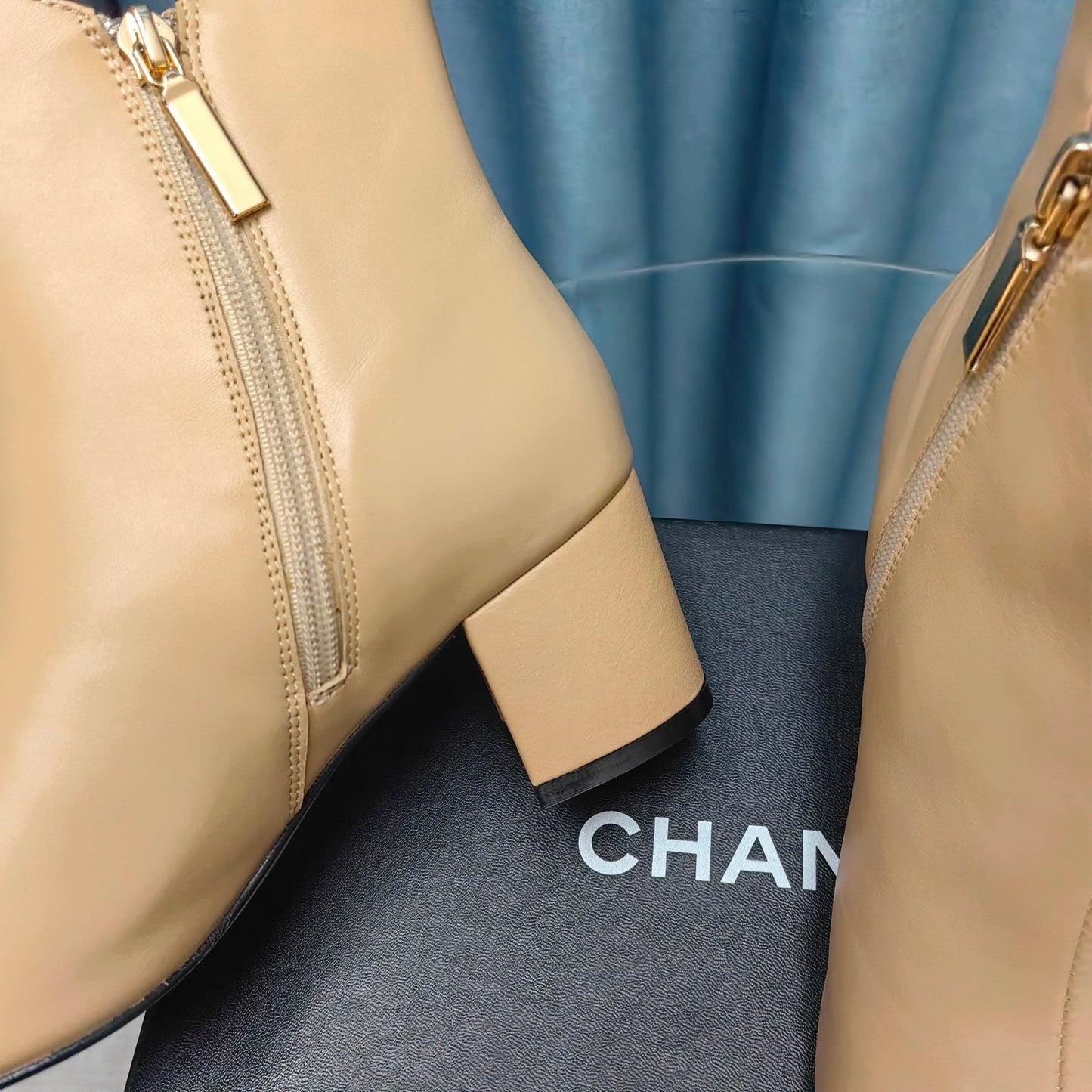 CHANEL Ankle Boots Beige Cowhide