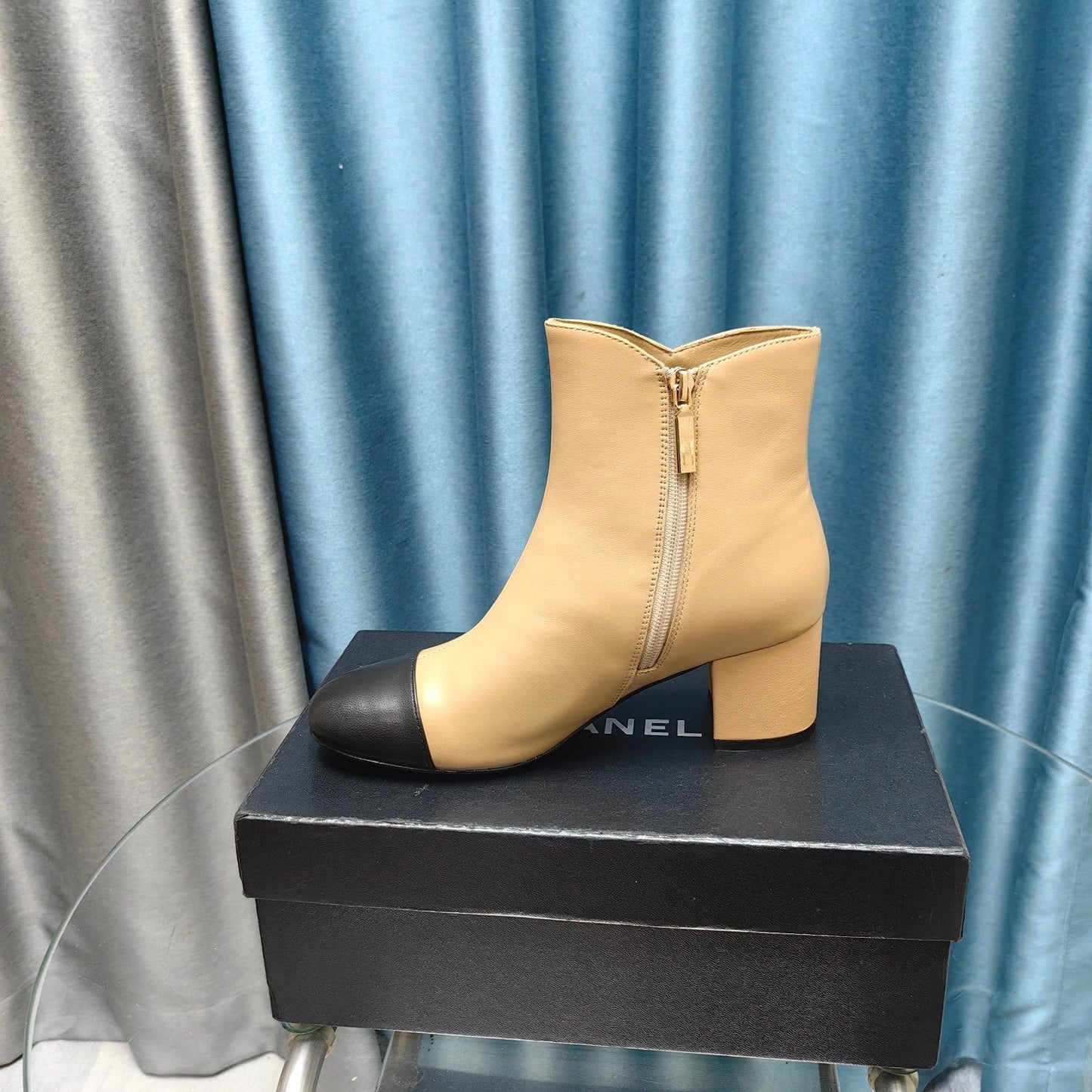 CHANEL Ankle Boots Beige Cowhide