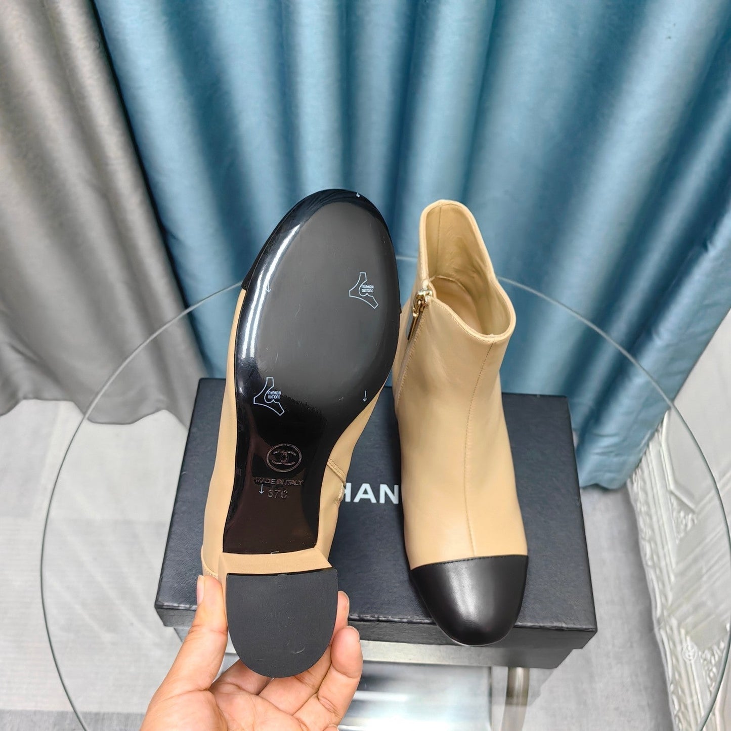 CHANEL Ankle Boots Beige Cowhide