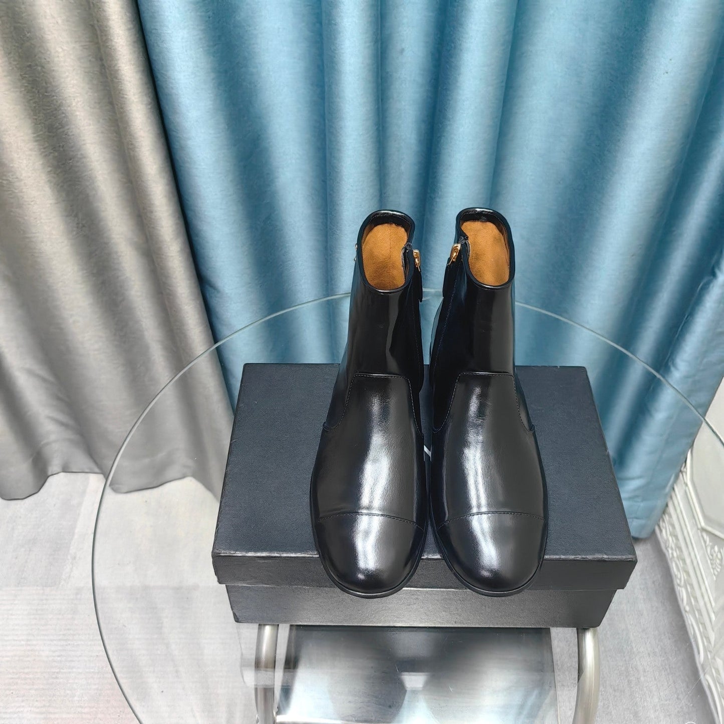 CHANEL Ankle Boots Plain Black Calfskin