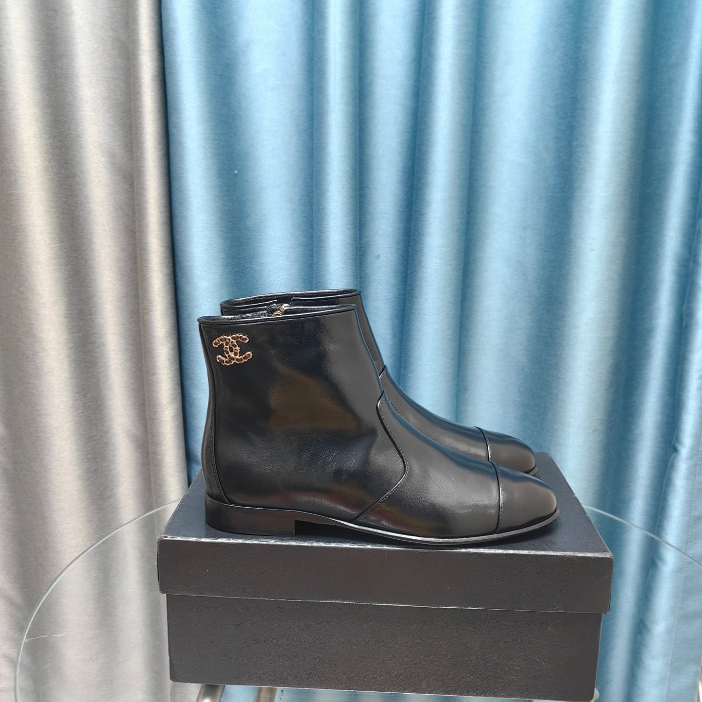 CHANEL Ankle Boots Plain Black Calfskin