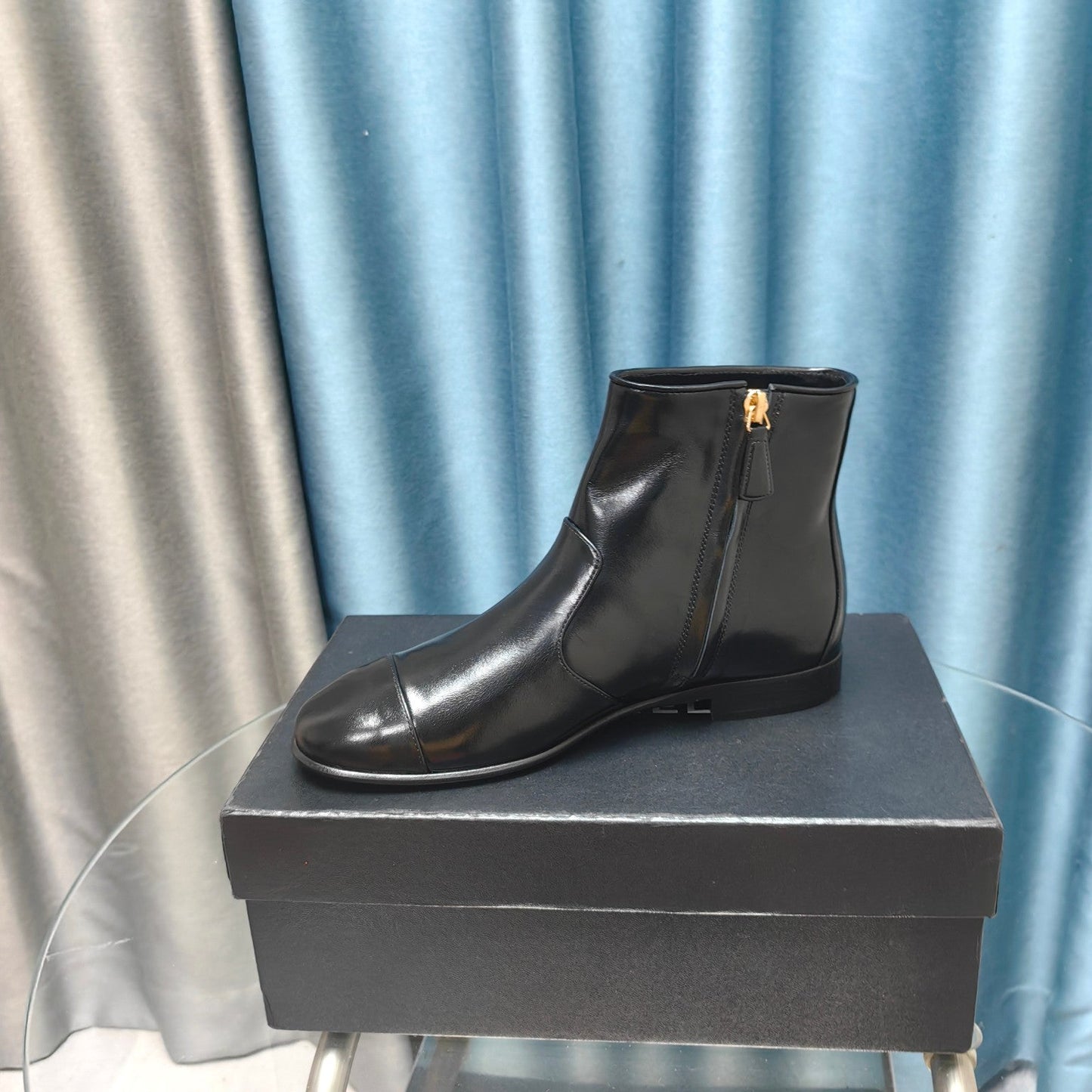 CHANEL Ankle Boots Plain Black Calfskin