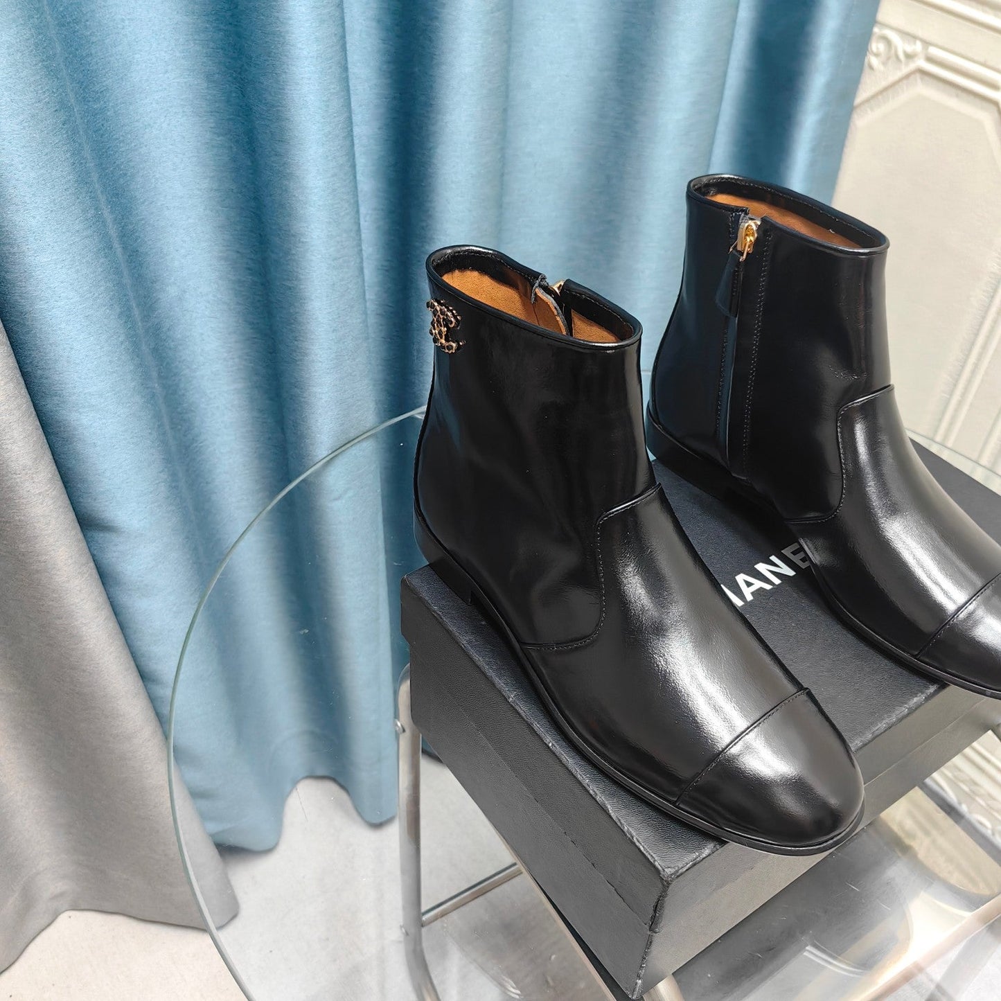 CHANEL Ankle Boots Plain Black Calfskin