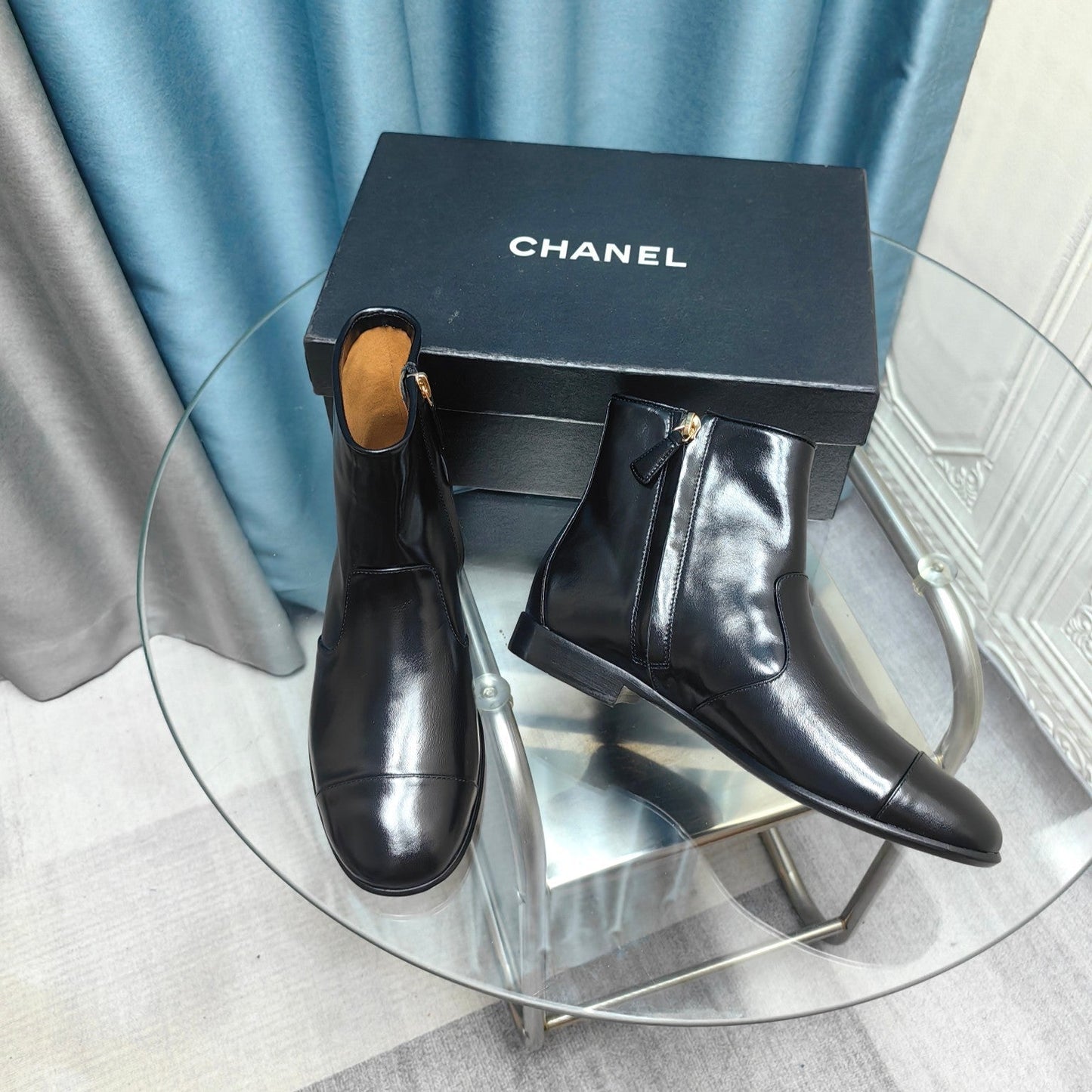 CHANEL Ankle Boots Plain Black Calfskin