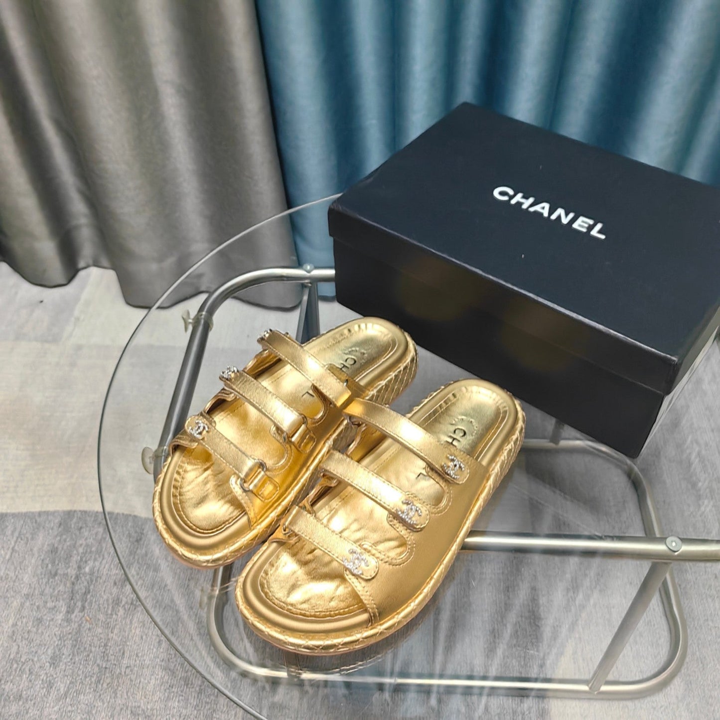 CHANEL 25C Sandal Triple Straps Gold Calfskin
