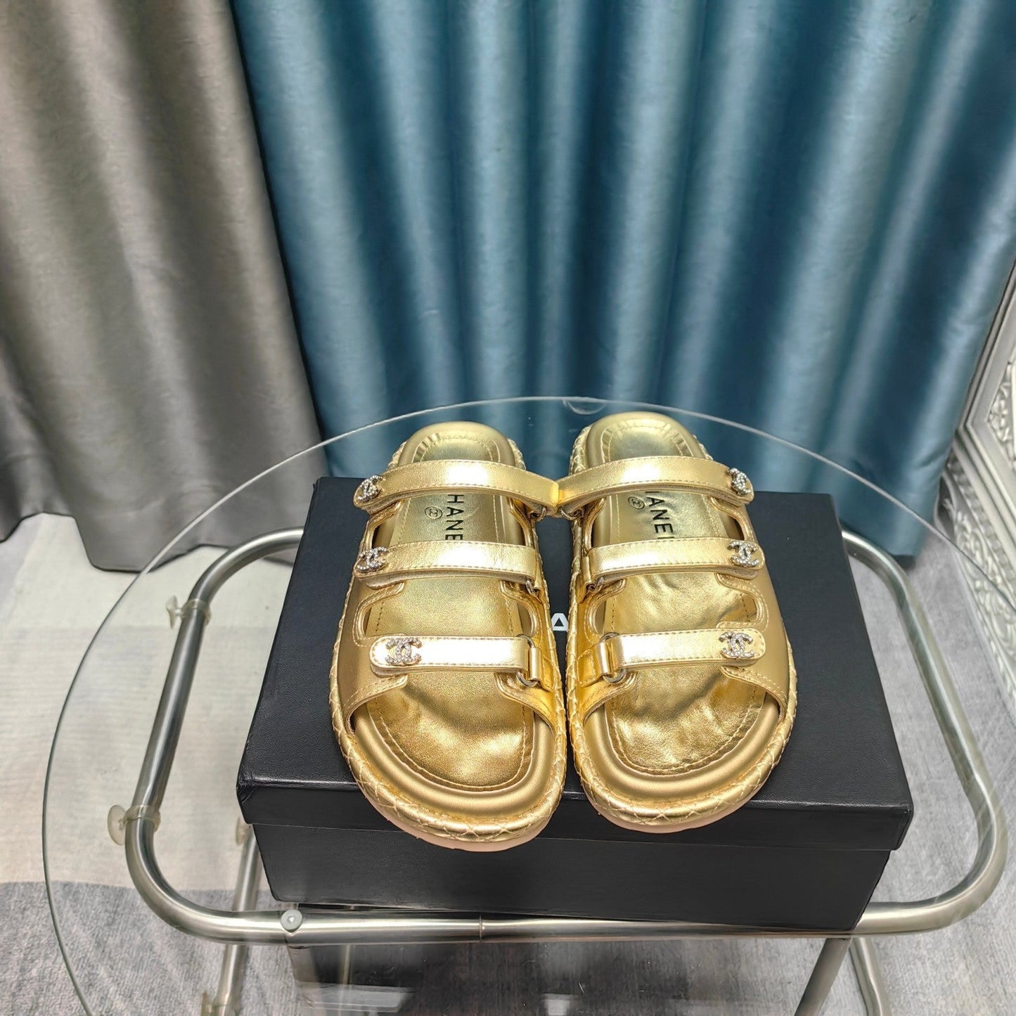 CHANEL 25C Sandal Triple Straps Gold Calfskin