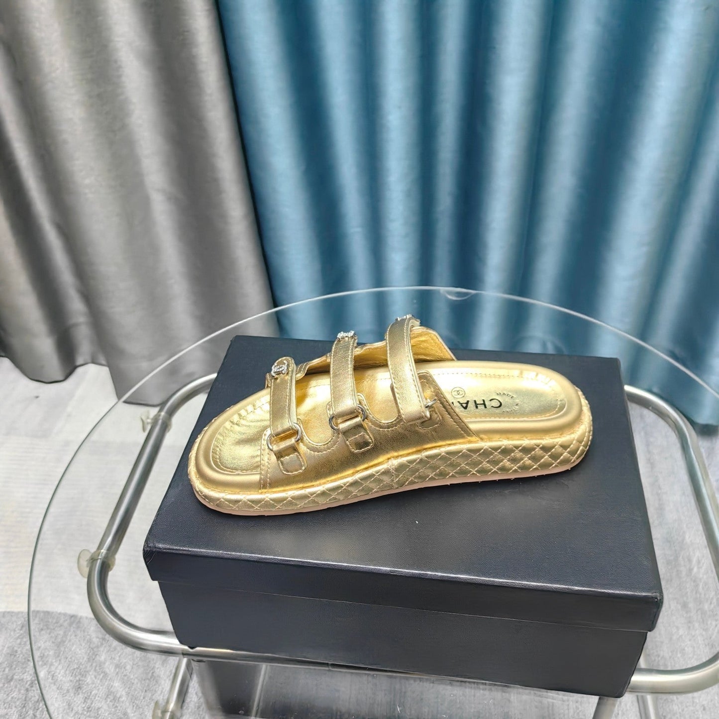 CHANEL 25C Sandal Triple Straps Gold Calfskin