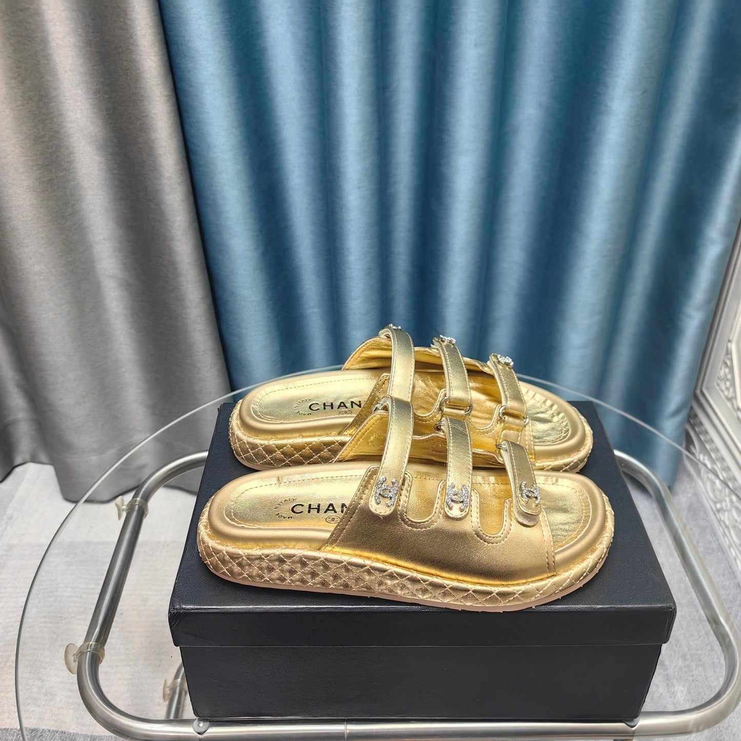 CHANEL 25C Sandal Triple Straps Gold Calfskin