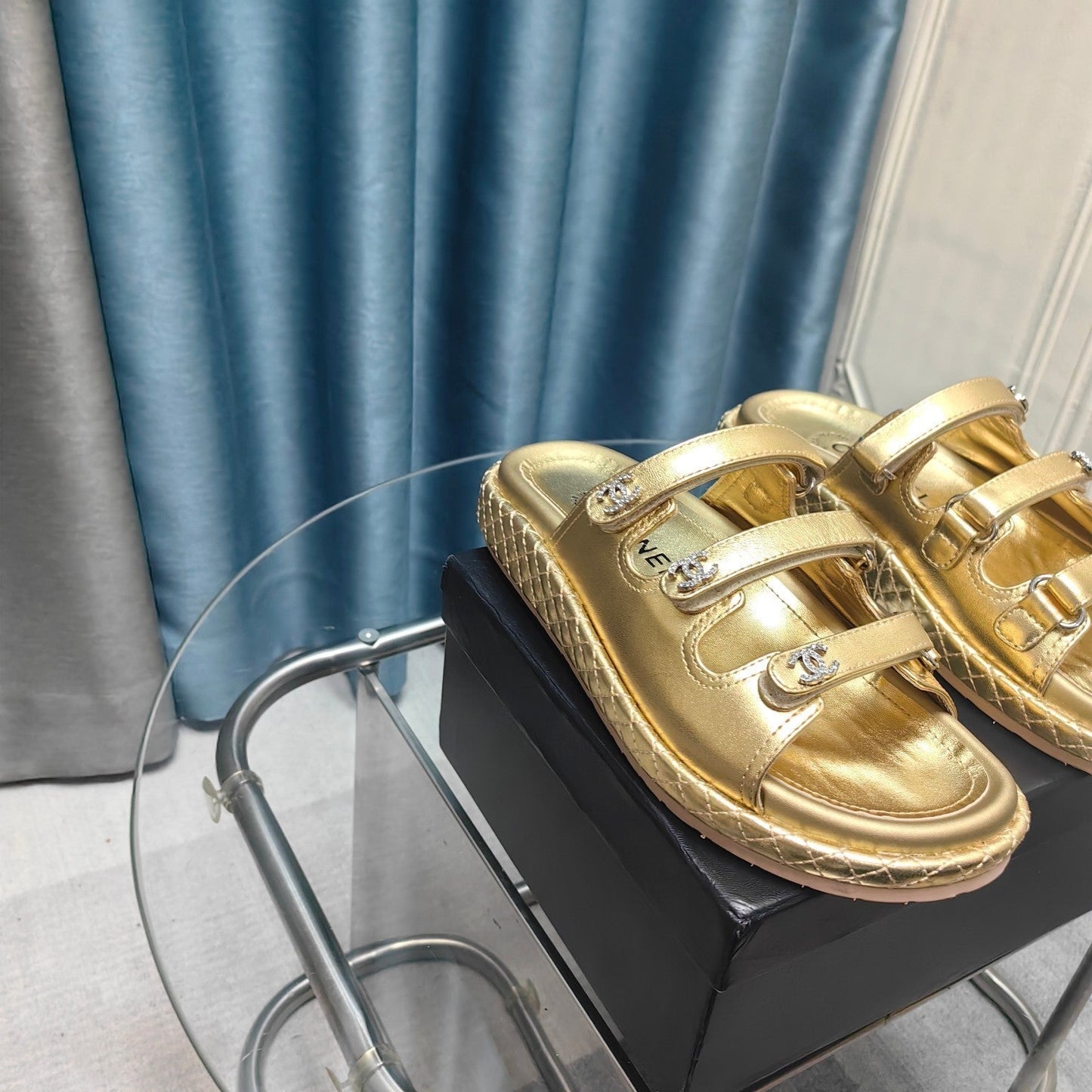 CHANEL 25C Sandal Triple Straps Gold Calfskin
