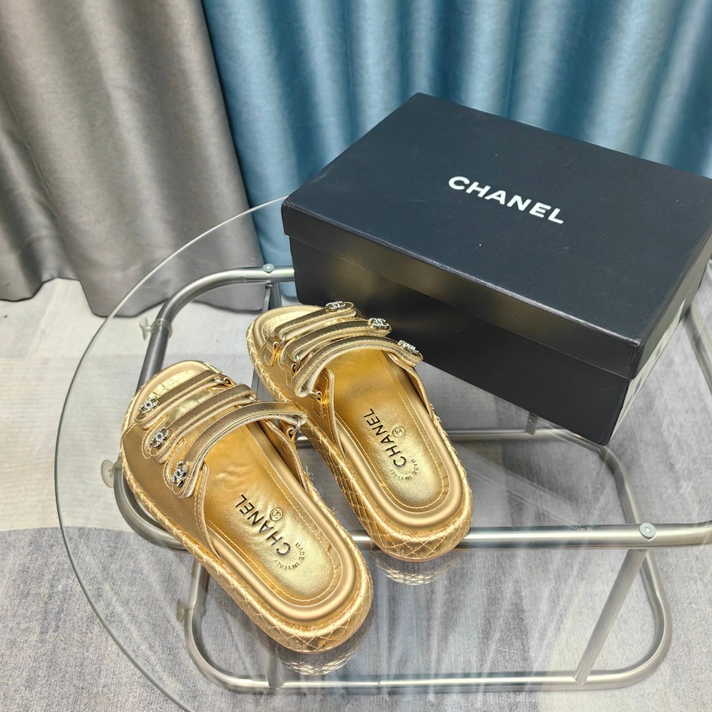 CHANEL 25C Sandal Triple Straps Gold Calfskin