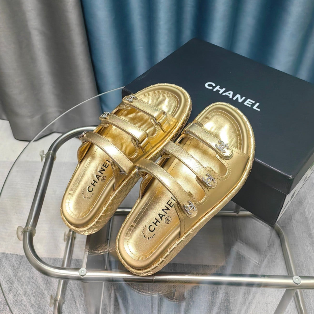 CHANEL 25C Sandal Triple Straps Gold Calfskin
