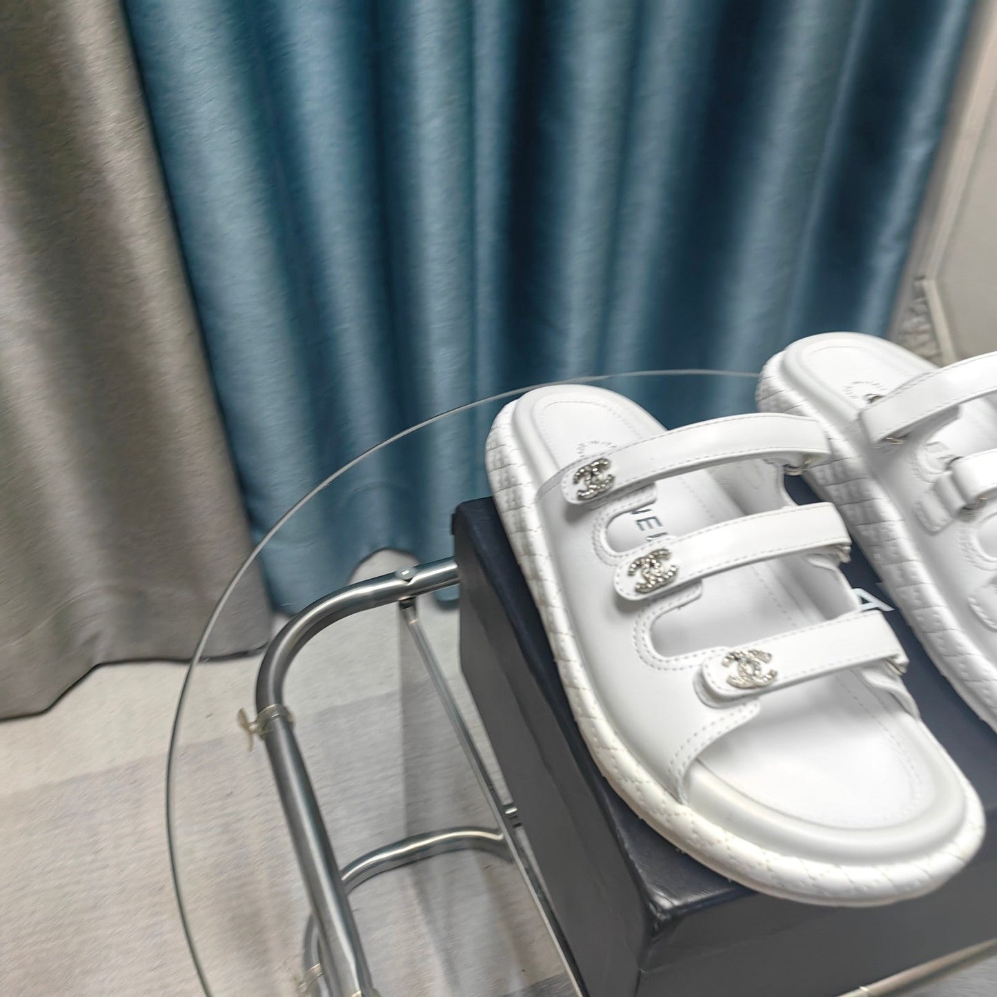 CHANEL 25C Sandal Triple Straps White Calfskin