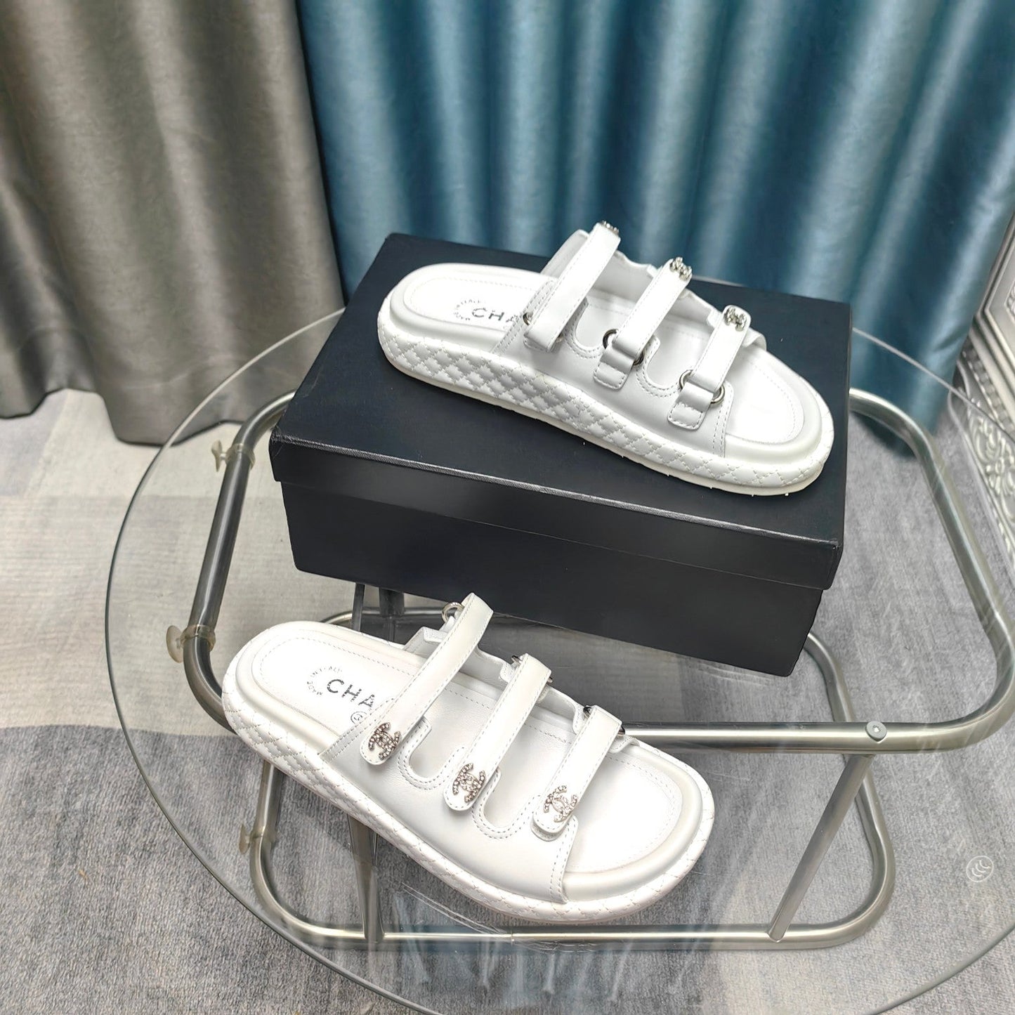CHANEL 25C Sandal Triple Straps White Calfskin