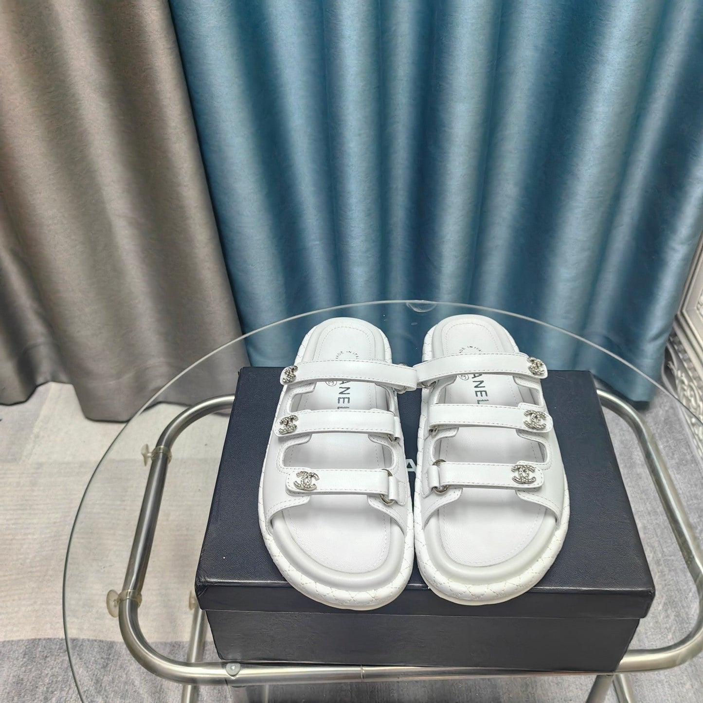 CHANEL 25C Sandal Triple Straps White Calfskin