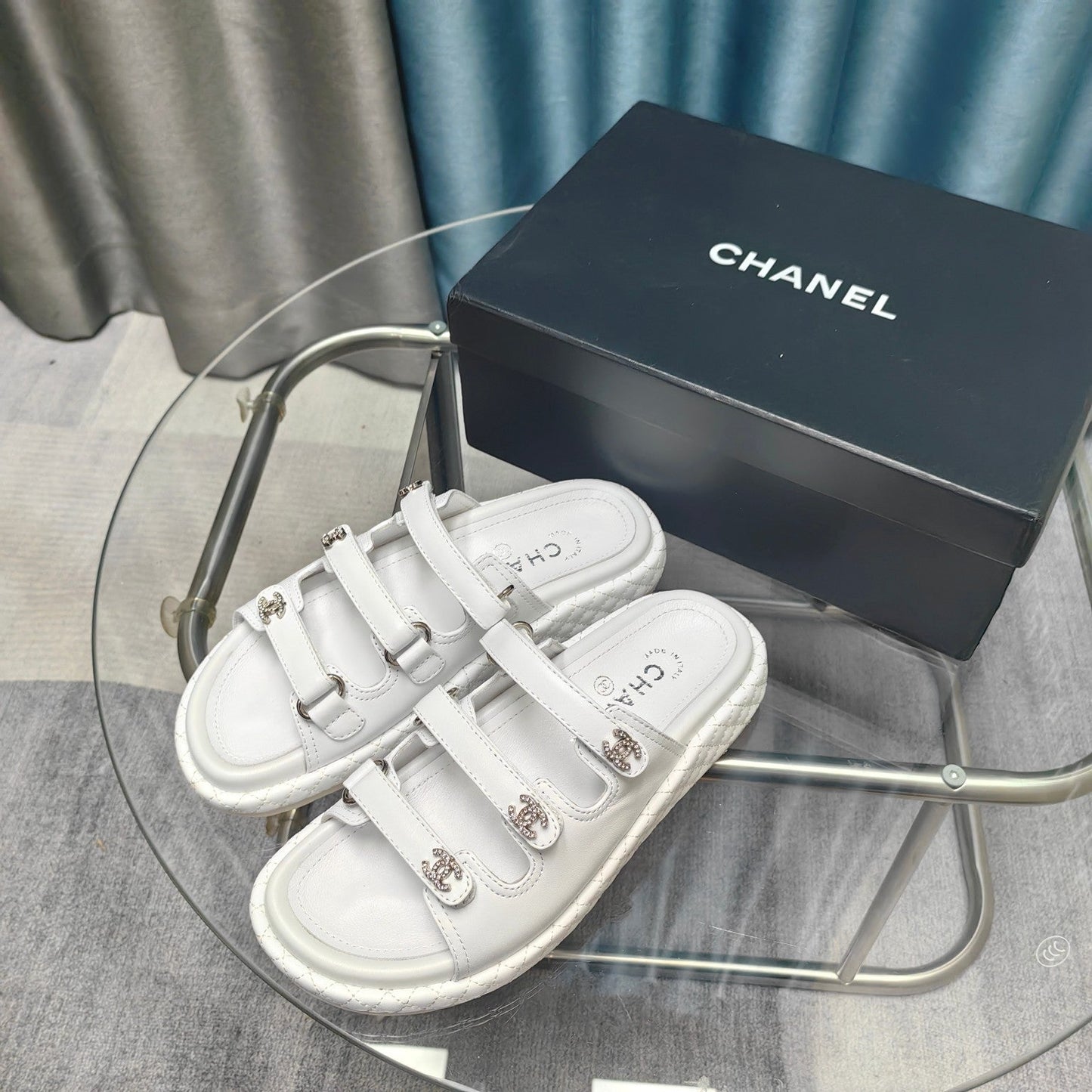 CHANEL 25C Sandal Triple Straps White Calfskin