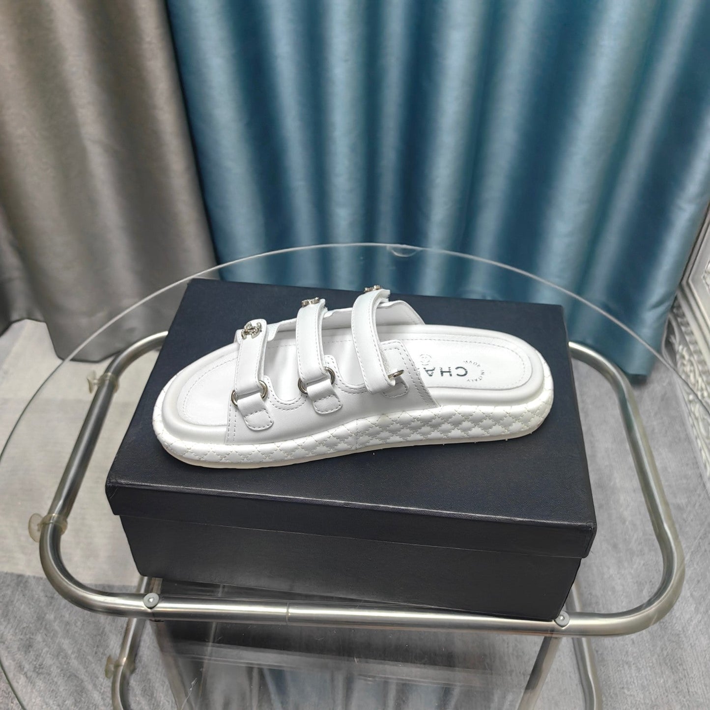 CHANEL 25C Sandal Triple Straps White Calfskin