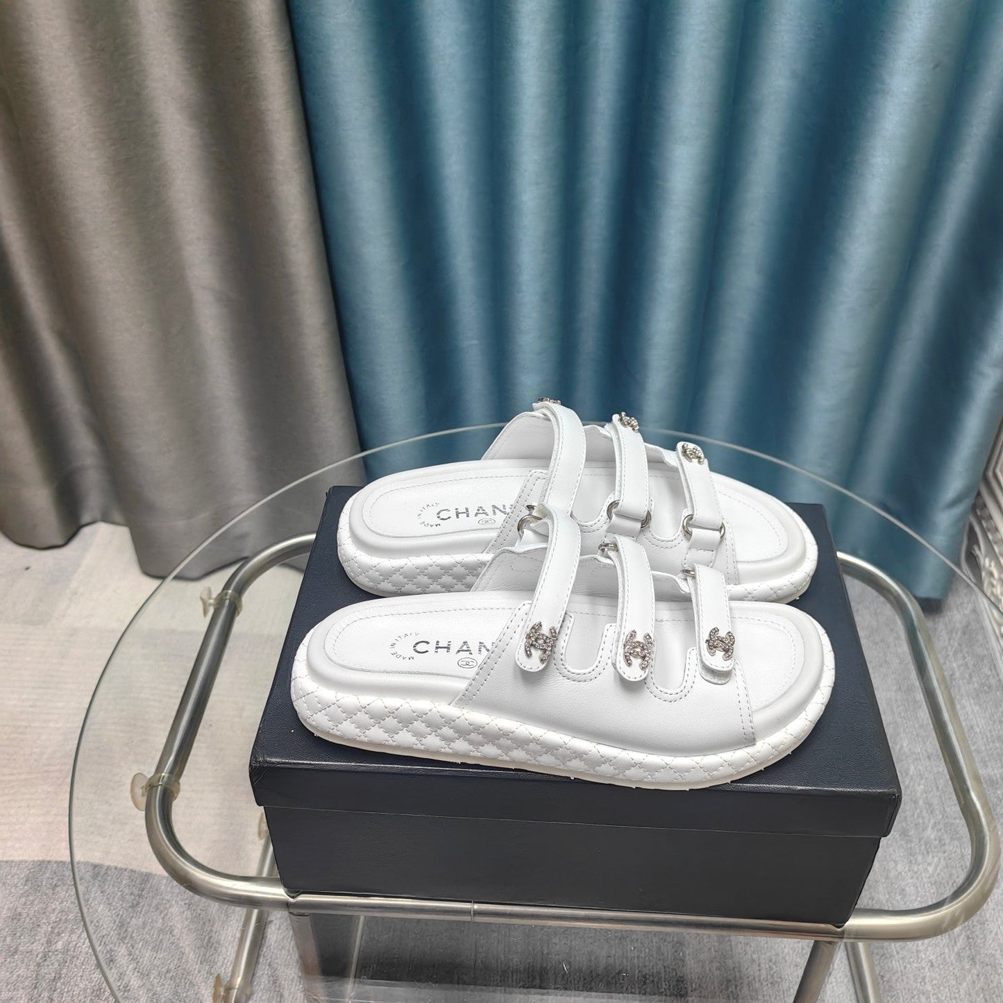 CHANEL 25C Sandal Triple Straps White Calfskin