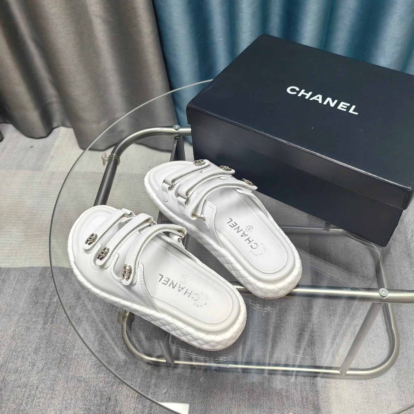 CHANEL 25C Sandal Triple Straps White Calfskin