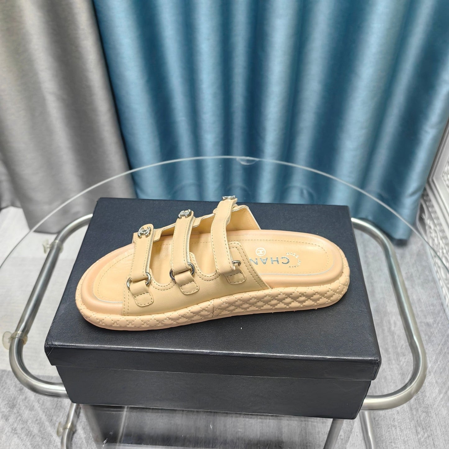 CHANEL 25C Sandal Triple Straps Beige Calfskin
