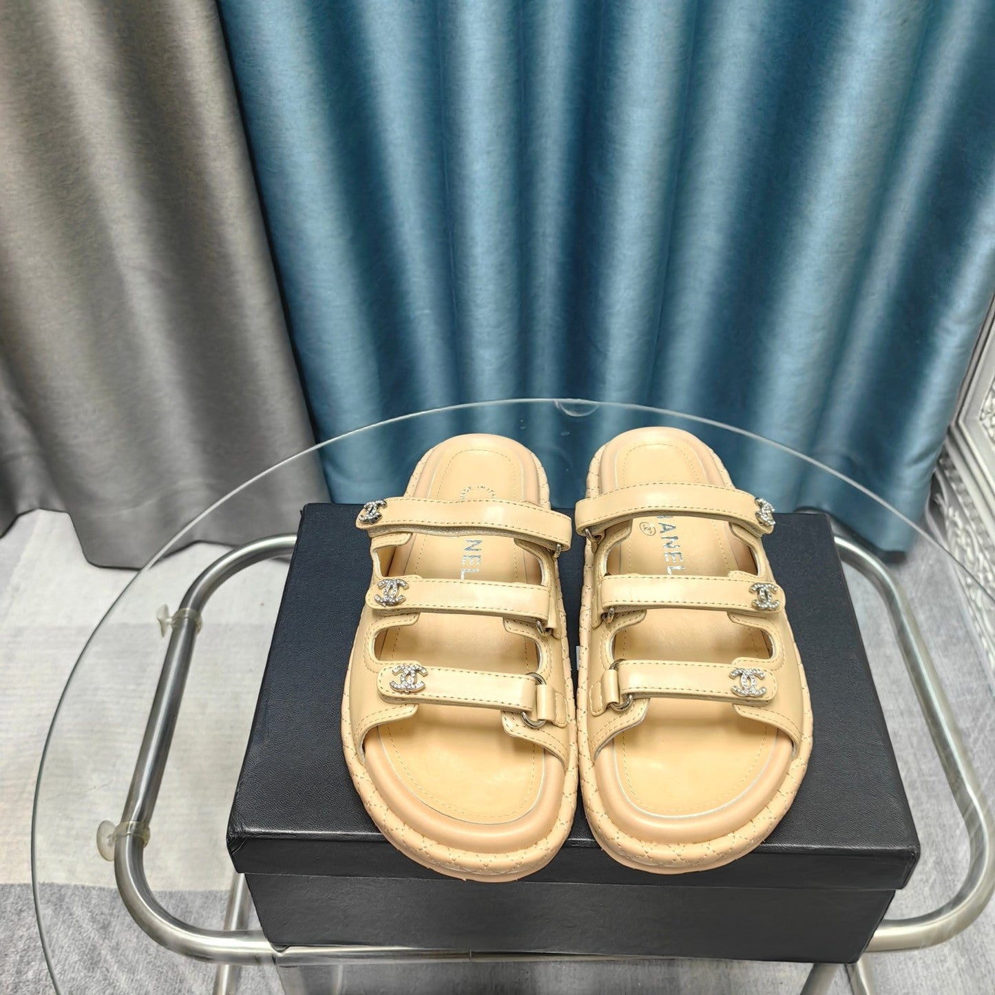 CHANEL 25C Sandal Triple Straps Beige Calfskin
