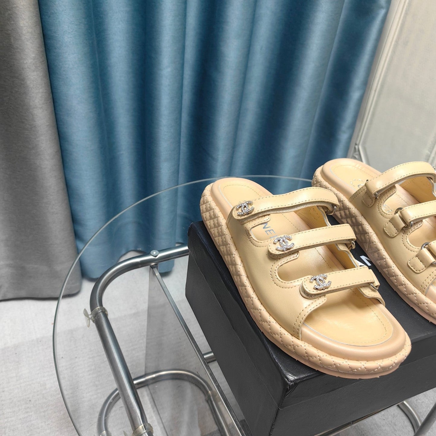 CHANEL 25C Sandal Triple Straps Beige Calfskin