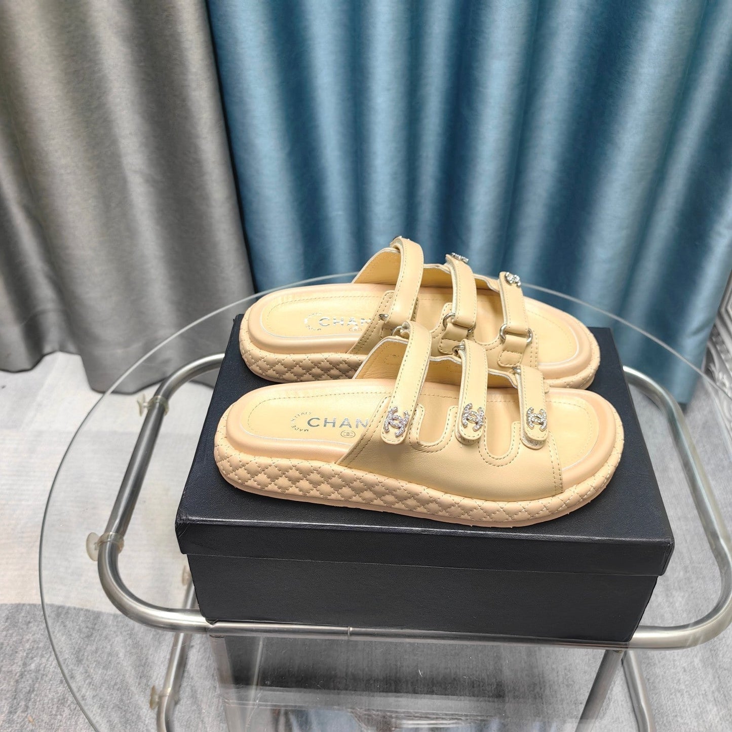 CHANEL 25C Sandal Triple Straps Beige Calfskin