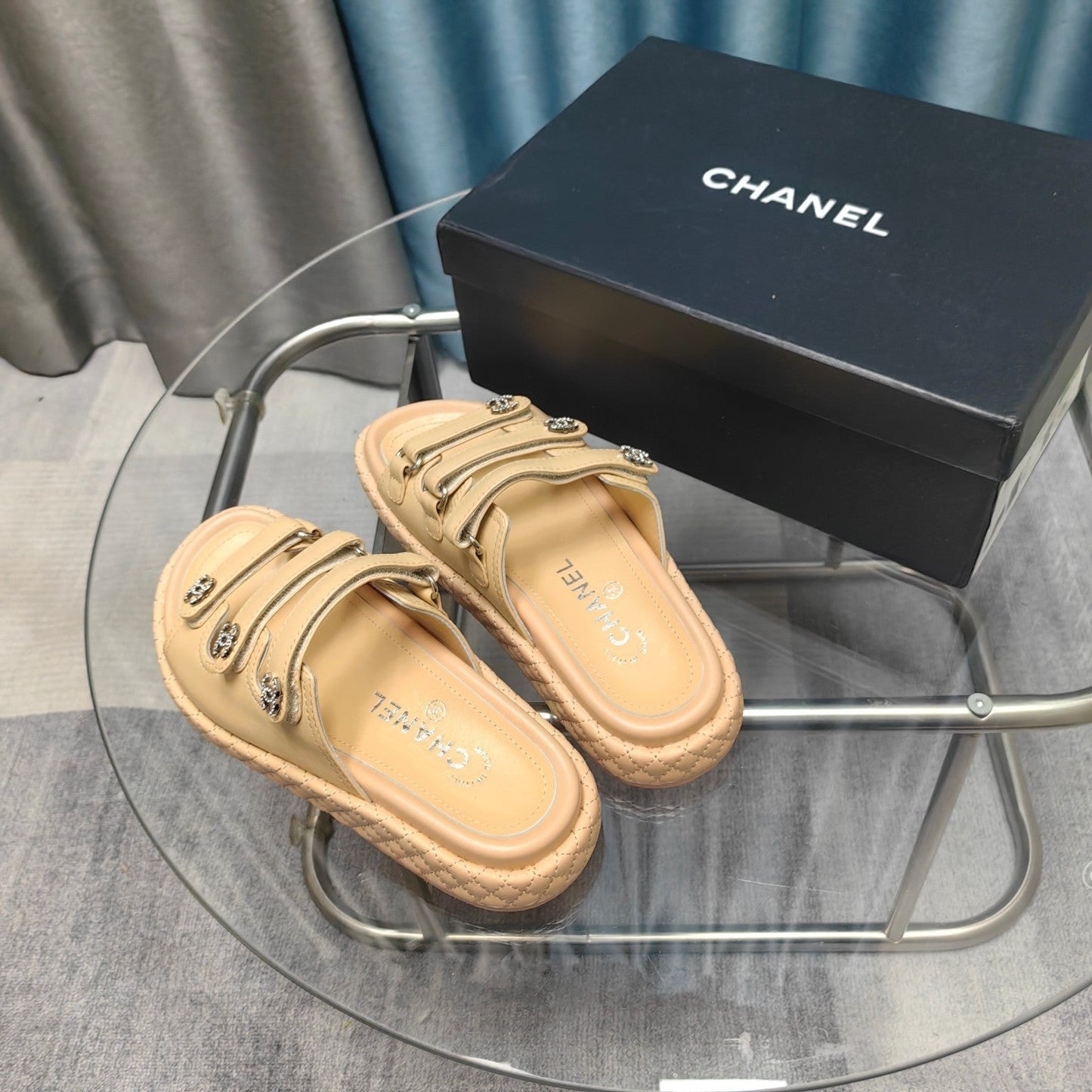 CHANEL 25C Sandal Triple Straps Beige Calfskin