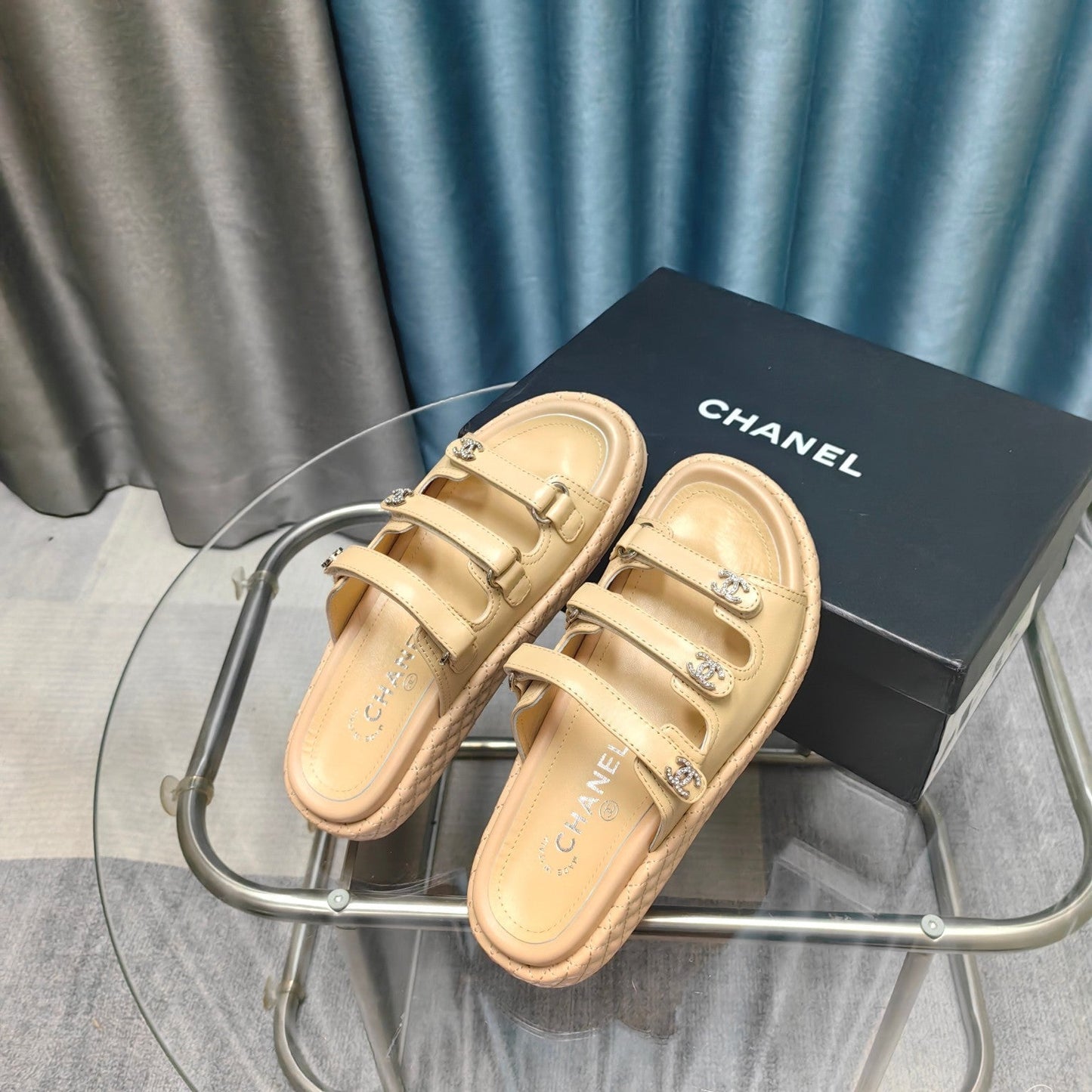 CHANEL 25C Sandal Triple Straps Beige Calfskin