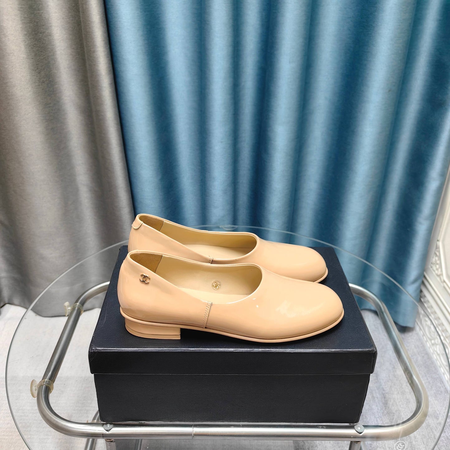 CHANEL 25C Loafer Beige Patent Calfskin