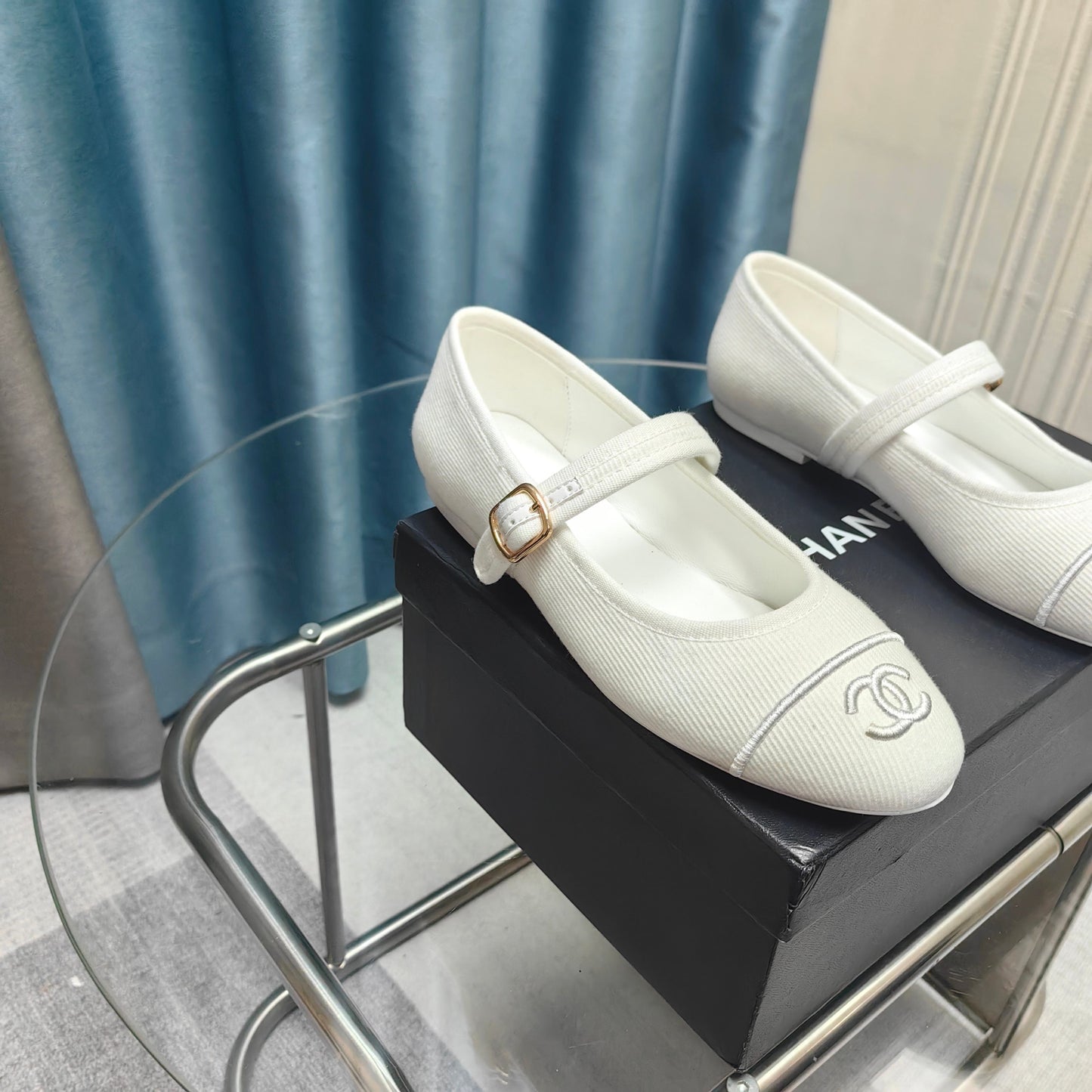 CHANEL 25C Marry Janes White Fabric